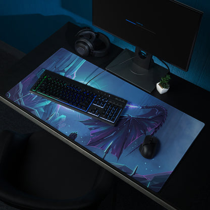 Vaporwave neon dragon desk mat gaming mousepad with vibrant blue and purple dragon design for cyberpunk setups