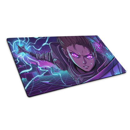 Vaporwave neon night mouse pad featuring vibrant purple and blue neon colors with an illustrated character and glowing eyes