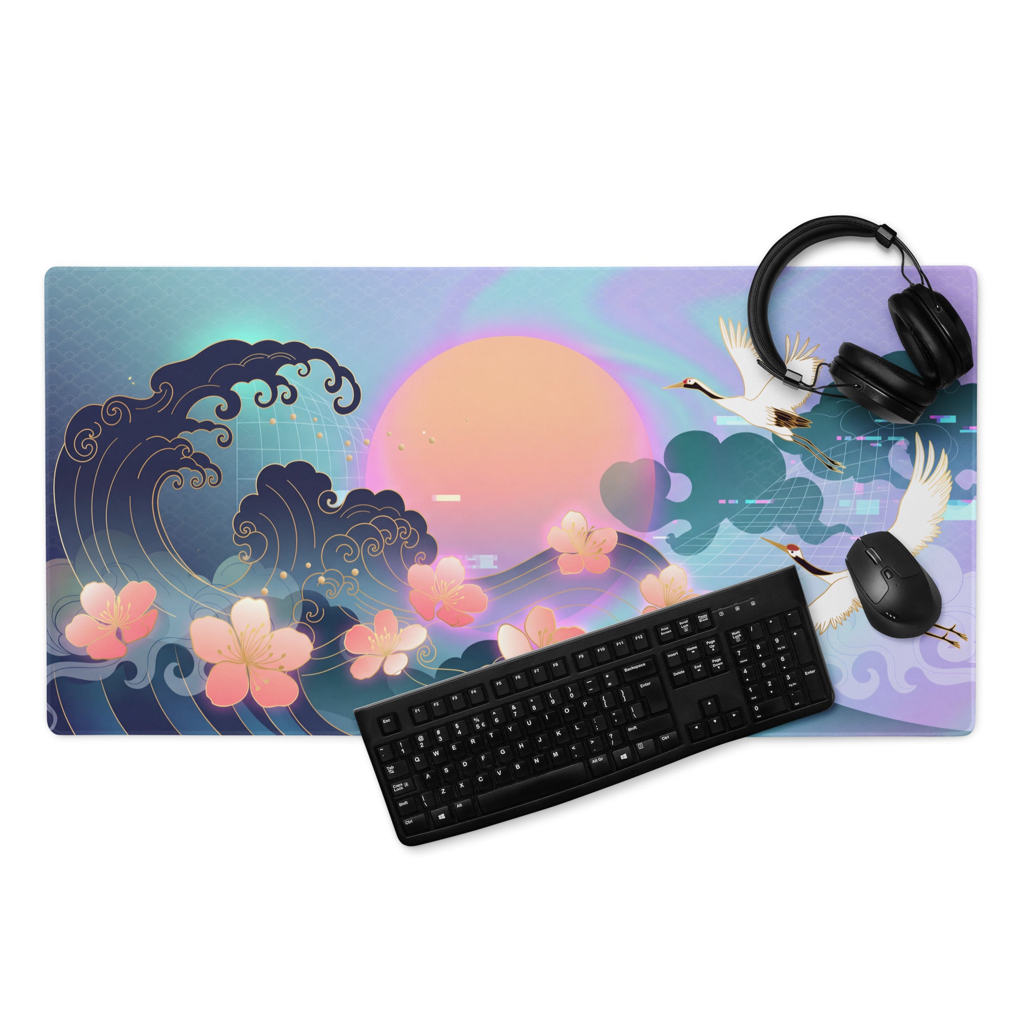 Vaporwave Neon Sakura Mouse Pad - Mouse Pad Neon Purple Turquoise Vaporwave Nostalgia Aesthetic Desk Digital Art