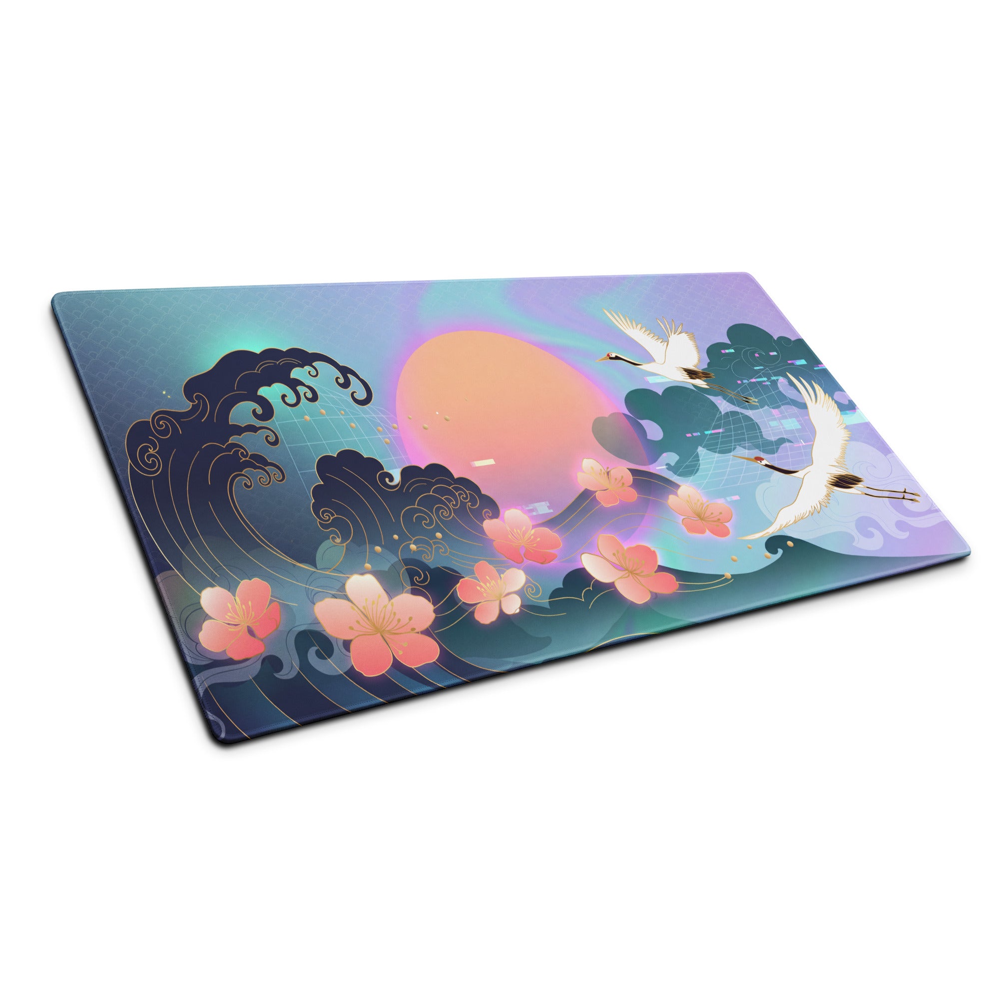 Vaporwave Neon Sakura Mouse Pad - Mouse Pad Neon Purple Turquoise Vaporwave Nostalgia Aesthetic Desk Digital Art