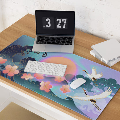 Vaporwave Neon Sakura Mouse Pad - Mouse Pad Neon Purple Turquoise Vaporwave Nostalgia Aesthetic Desk Digital Art
