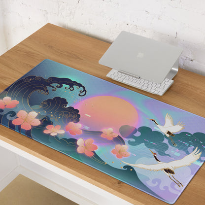 Vaporwave Neon Sakura Mouse Pad - Mouse Pad Neon Purple Turquoise Vaporwave Nostalgia Aesthetic Desk Digital Art