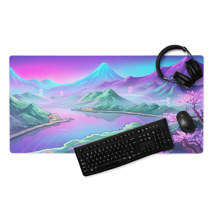 Vaporwave Mountain Mirage Mouse Pad - Vaporwave Mouse Pad Purple Pink Blue Gaming Retrofuturism Neon Mood Artwork