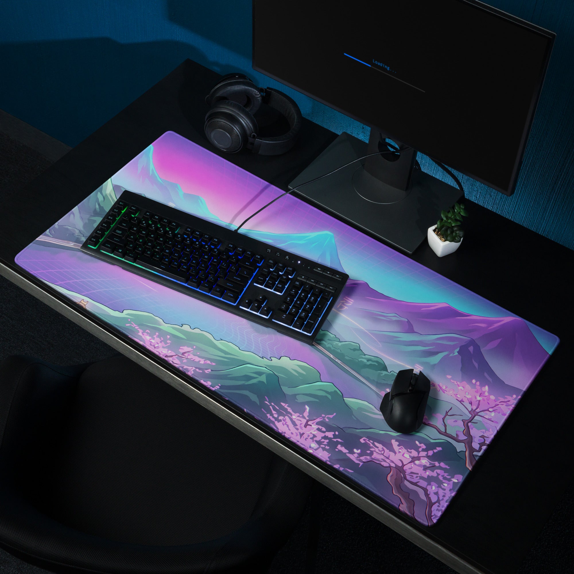 Vaporwave Mountain Mirage Mouse Pad - Vaporwave Mouse Pad Purple Pink Blue Gaming Retrofuturism Neon Mood Artwork