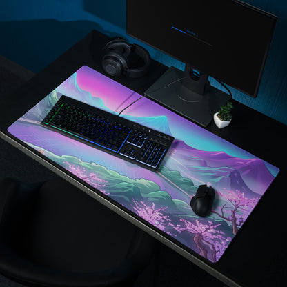 Vaporwave Mountain Mirage Mouse Pad - Vaporwave Mouse Pad Purple Pink Blue Gaming Retrofuturism Neon Mood Artwork