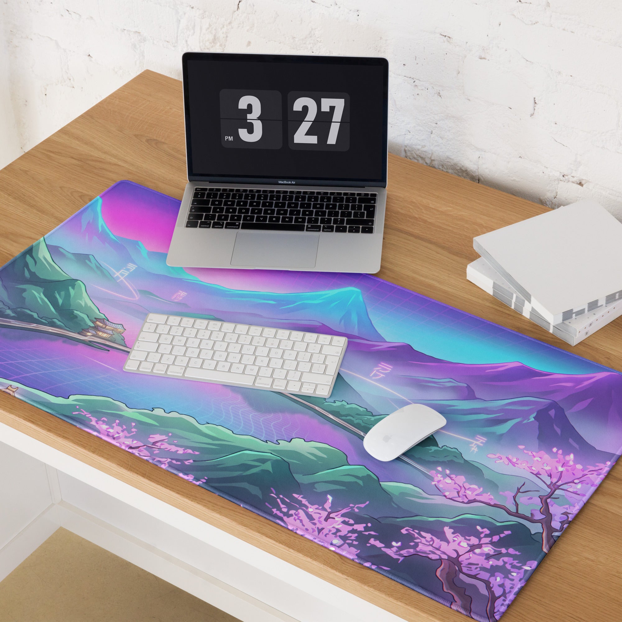 Vaporwave Mountain Mirage Mouse Pad - Vaporwave Mouse Pad Purple Pink Blue Gaming Retrofuturism Neon Mood Artwork