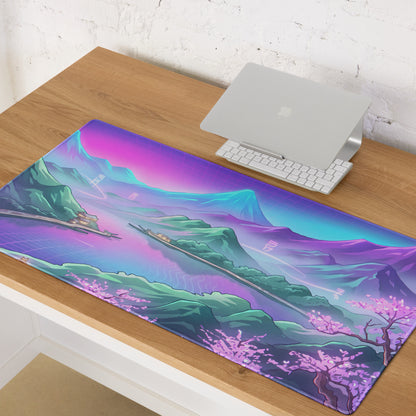 Vaporwave Mountain Mirage Mouse Pad - Vaporwave Mouse Pad Purple Pink Blue Gaming Retrofuturism Neon Mood Artwork