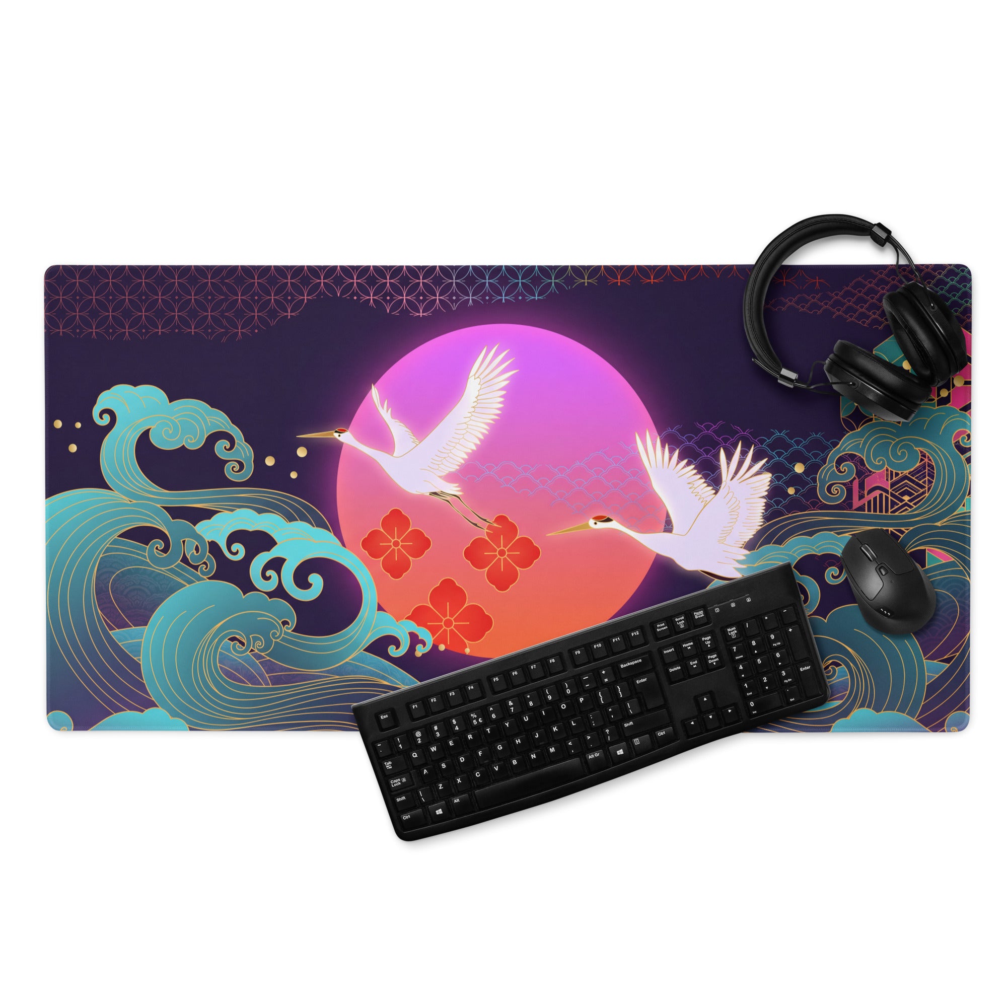 Vaporwave Moonrise Mouse Pad - Mouse Pad Purple Pink Blue Gaming Vaporwave Dreamy Neon Mood Modern Desk Decor Digital