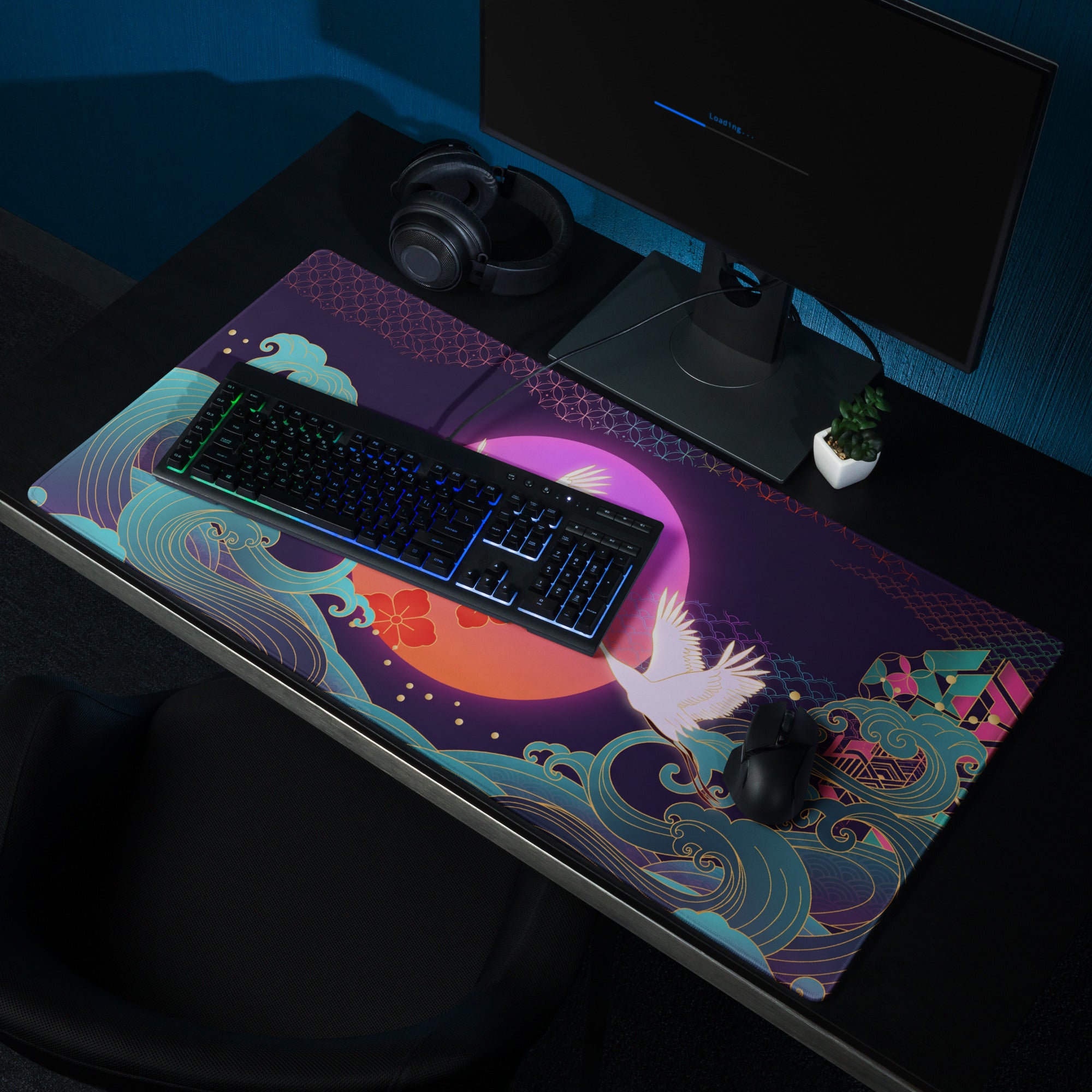 Vaporwave Moonrise Mouse Pad - Mouse Pad Purple Pink Blue Gaming Vaporwave Dreamy Neon Mood Modern Desk Decor Digital