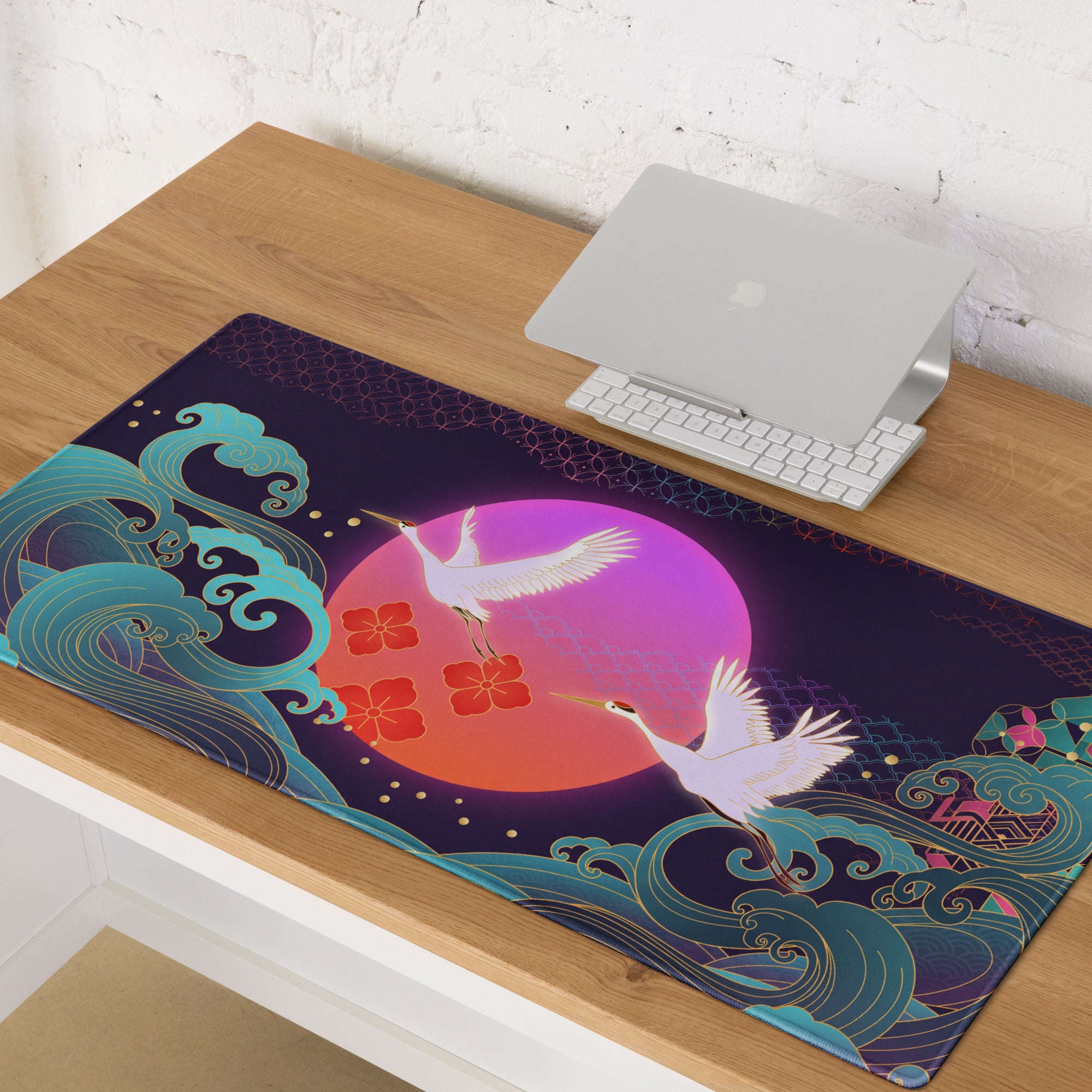 Vaporwave Moonrise Mouse Pad - Mouse Pad Purple Pink Blue Gaming Vaporwave Dreamy Neon Mood Modern Desk Decor Digital