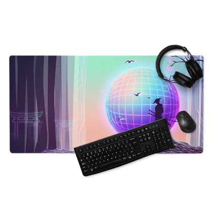 Vaporwave Neon World Mouse Pad - Mouse Pad Neon Pink Blue Desk Setup Vaporwave Dreamy Nostalgic Futurism Mat
