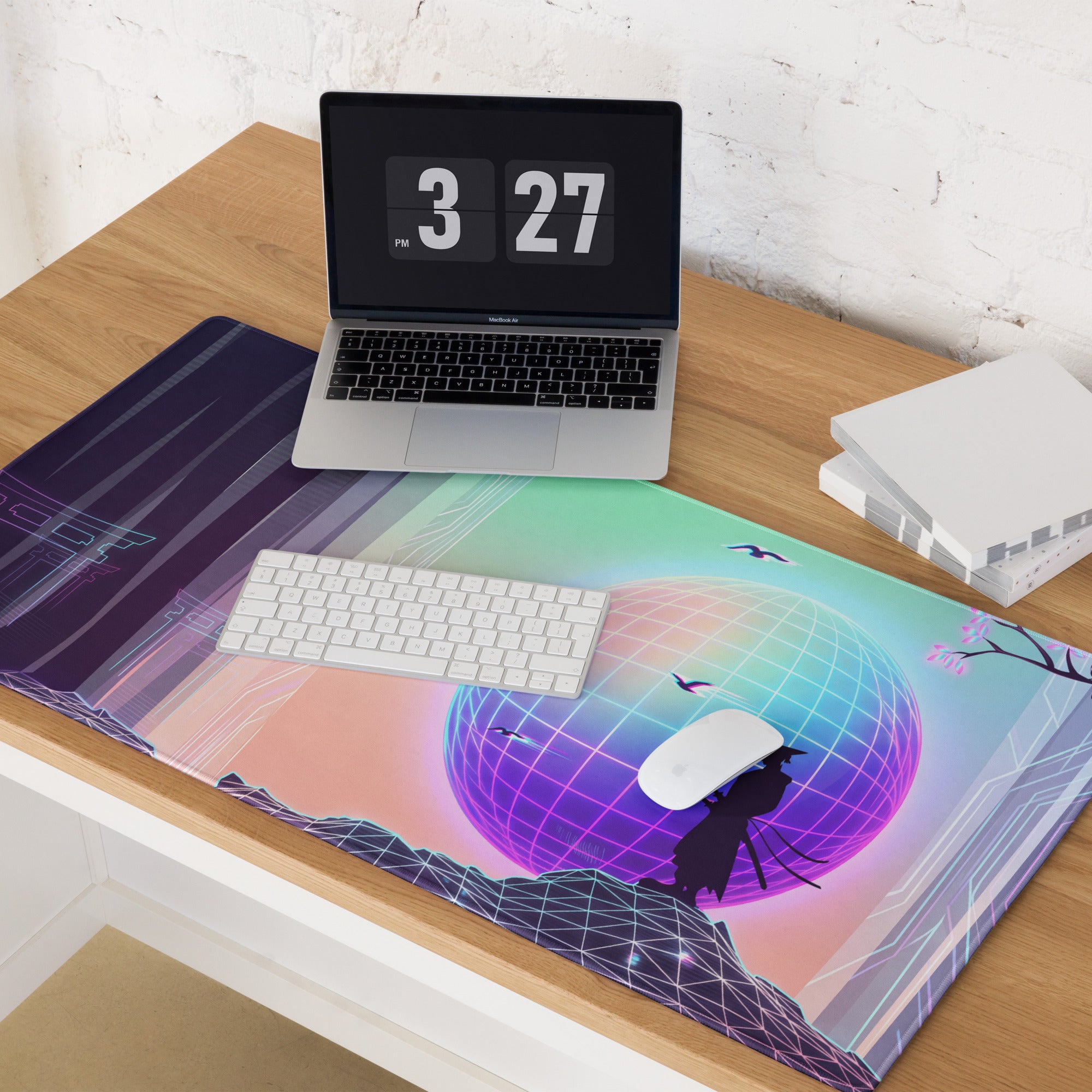 Vaporwave Neon World Mouse Pad - Mouse Pad Neon Pink Blue Desk Setup Vaporwave Dreamy Nostalgic Futurism Mat
