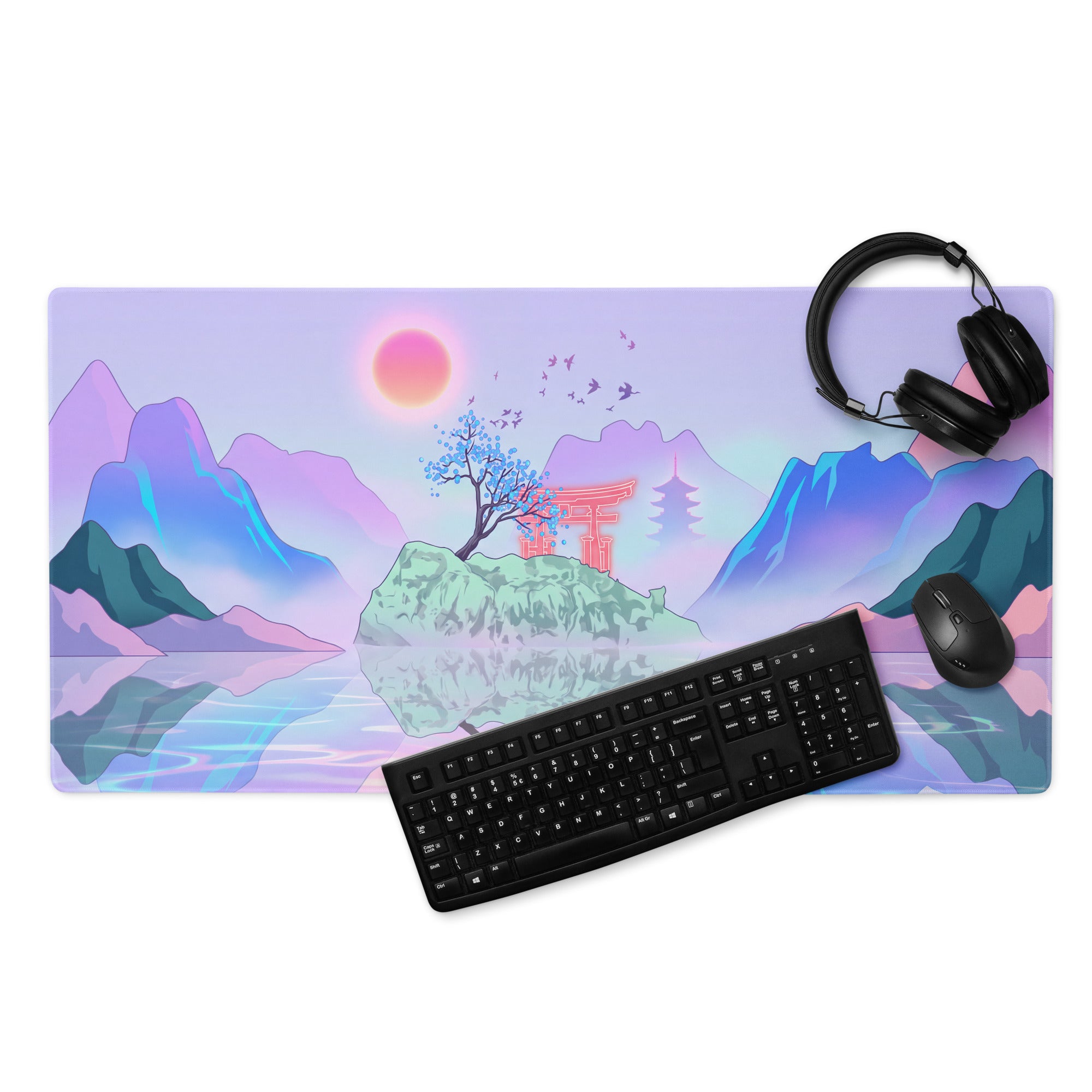 Vaporwave Sunset Mountain Mouse Pad - Mouse Pad Purple Desk Vaporwave Dreamy Mood Gaming Desk Digital Art