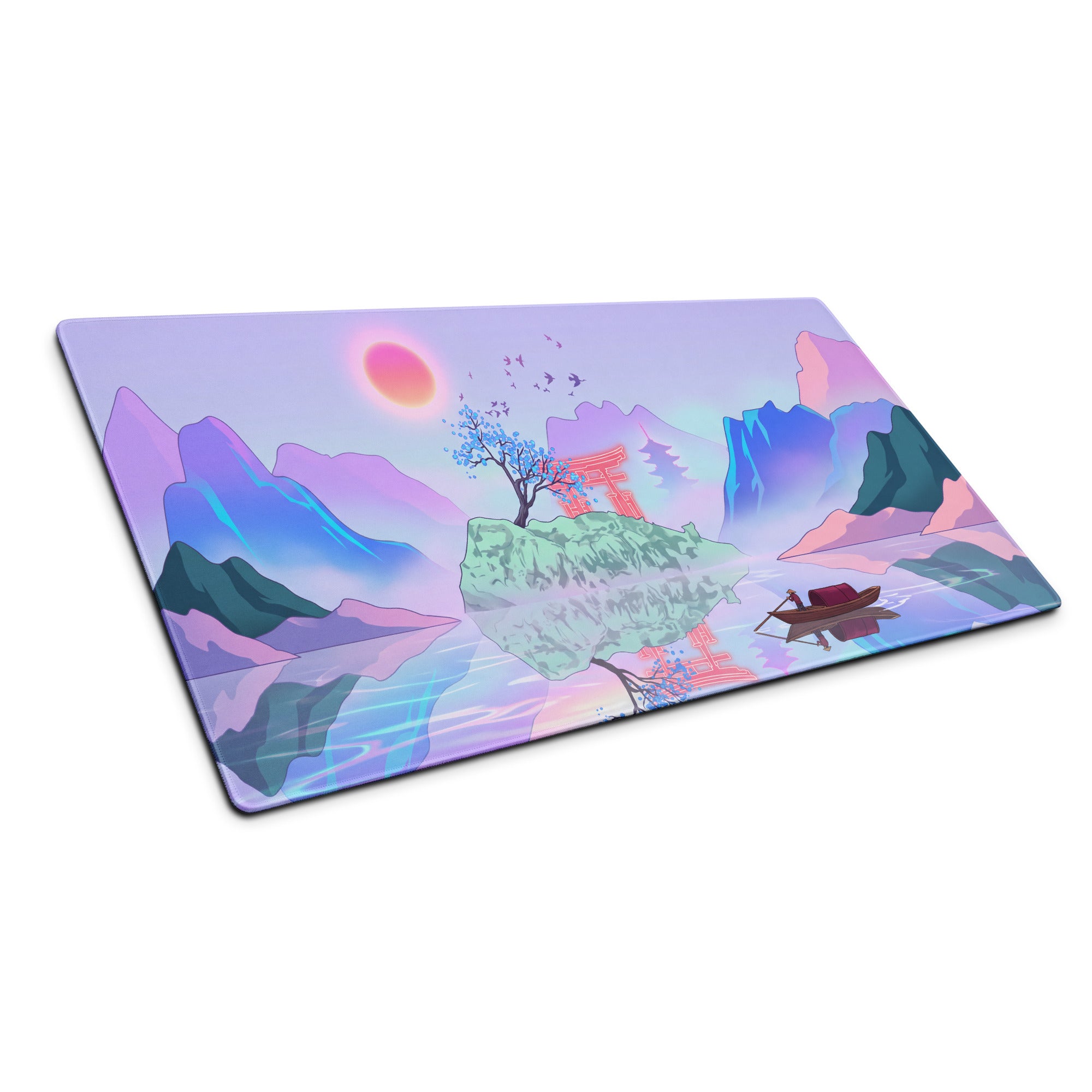 Vaporwave Sunset Mountain Mouse Pad - Mouse Pad Purple Desk Vaporwave Dreamy Mood Gaming Desk Digital Art