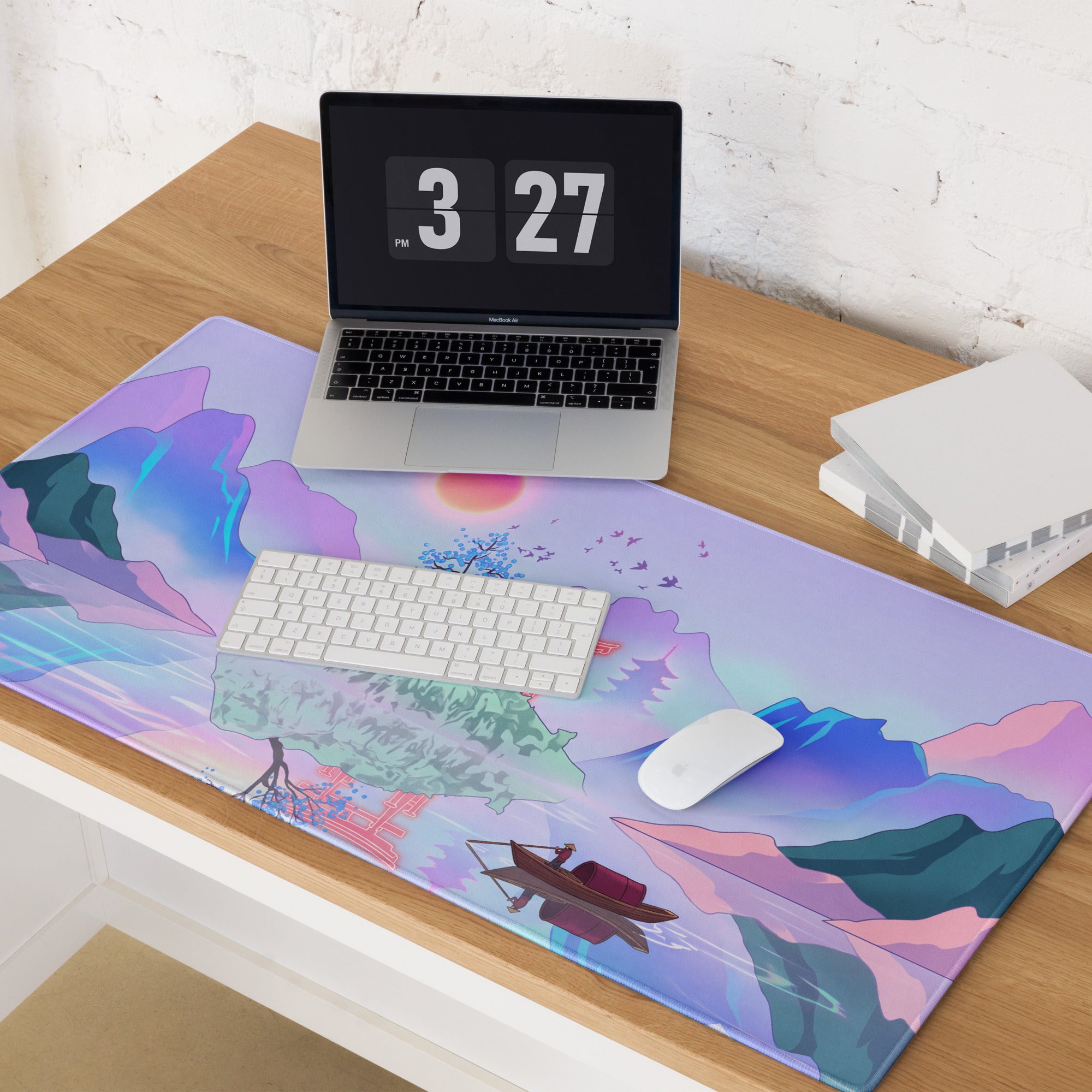 Vaporwave Sunset Mountain Mouse Pad - Mouse Pad Purple Desk Vaporwave Dreamy Mood Gaming Desk Digital Art