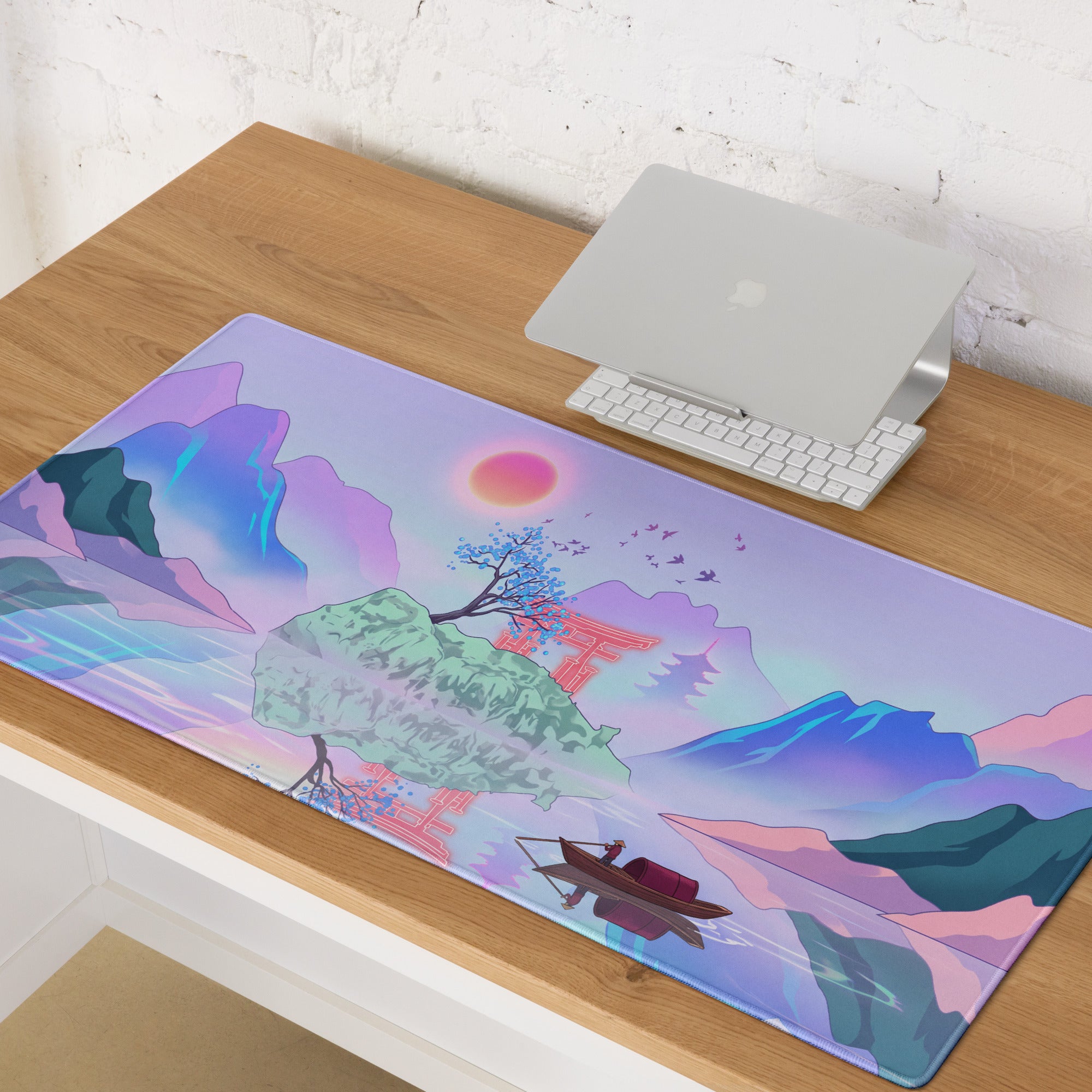 Vaporwave Sunset Mountain Mouse Pad - Mouse Pad Purple Desk Vaporwave Dreamy Mood Gaming Desk Digital Art