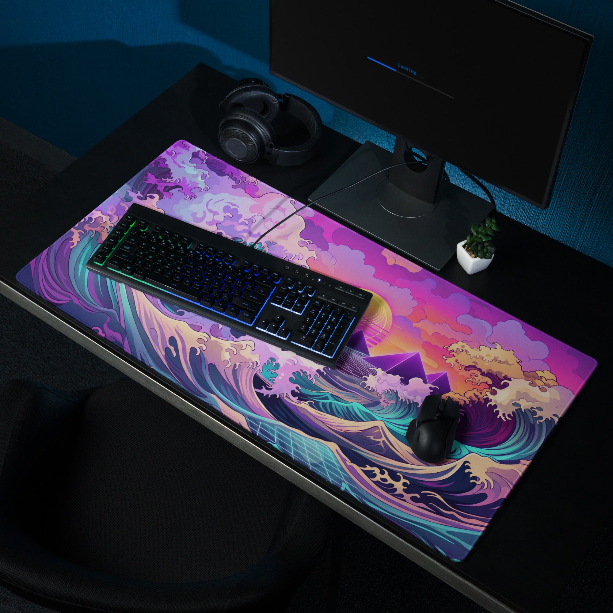 Vaporwave Neon Ocean Mouse Pad - Mouse Pad Neon Purple Pink For Gaming Vaporwave Dreamy Neon Mood Retro Decor Digital Art