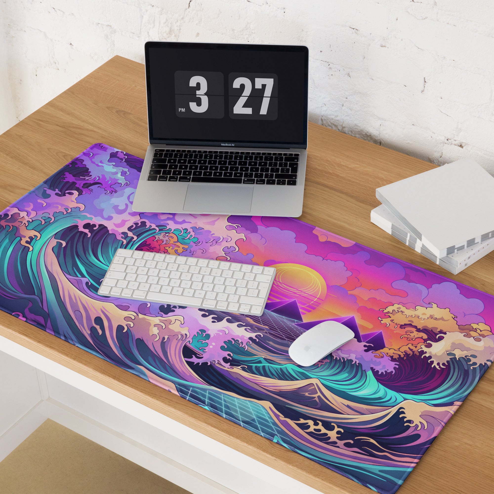 Vaporwave Neon Ocean Mouse Pad - Mouse Pad Neon Purple Pink For Gaming Vaporwave Dreamy Neon Mood Retro Decor Digital Art