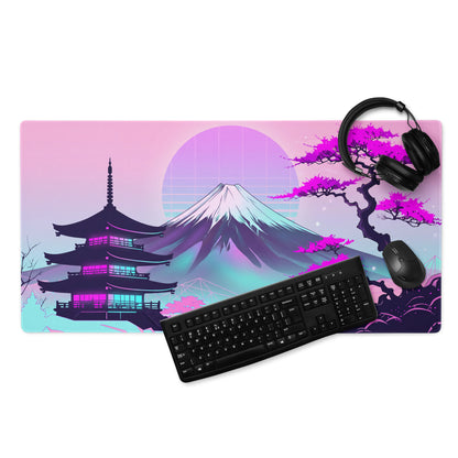 Vaporwave Neon Fuji Pad - Vaporwave Gaming Mouse Pad Pink Purple Gradient Dreamy Mood Neon Decor Digital Art