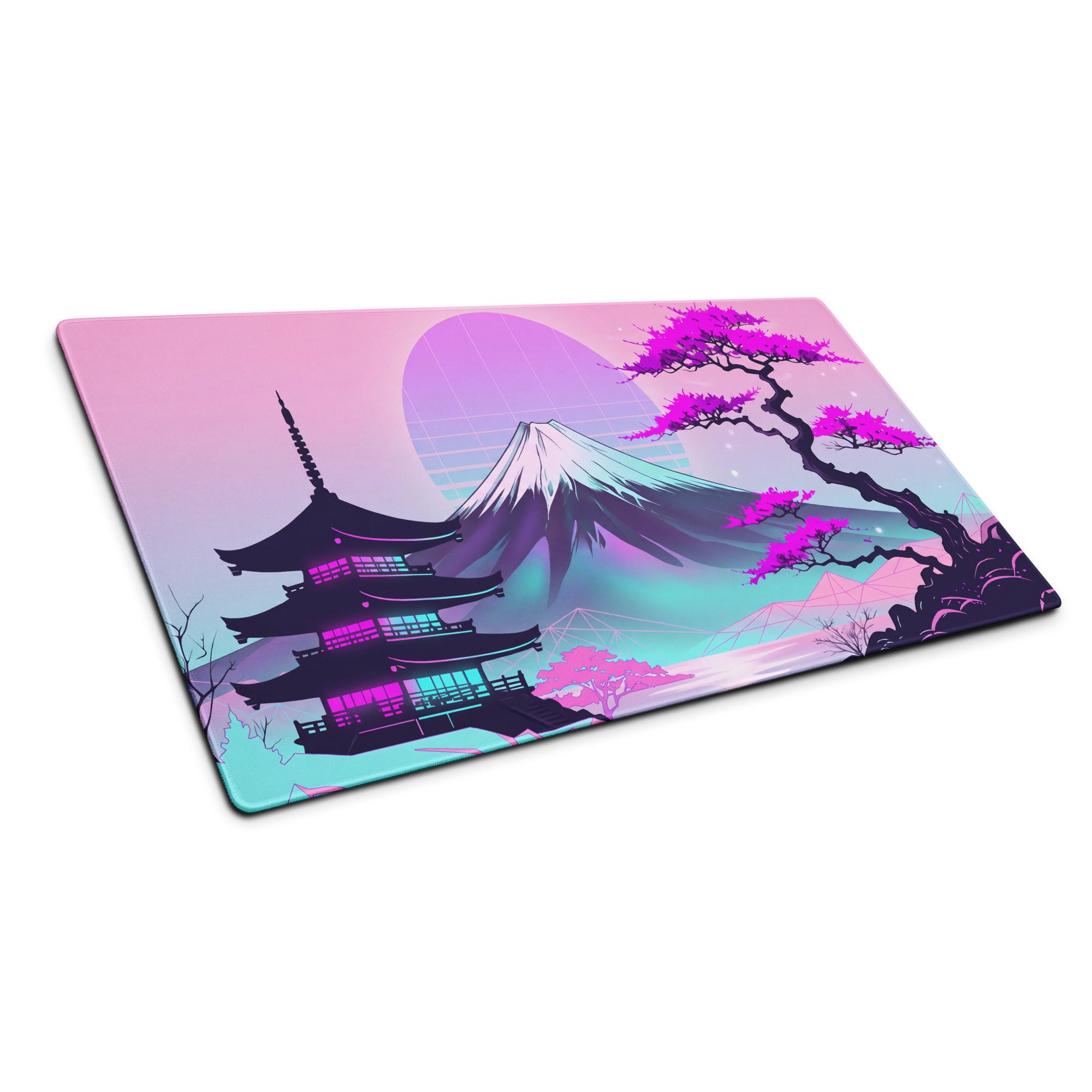 Vaporwave Neon Fuji Pad - Vaporwave Gaming Mouse Pad Pink Purple Gradient Dreamy Mood Neon Decor Digital Art