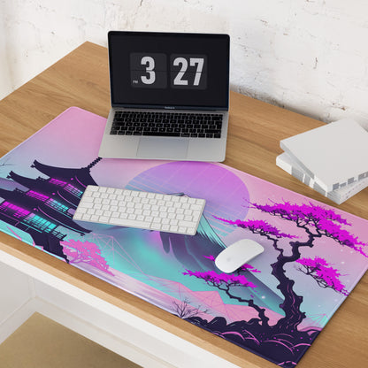 Vaporwave Neon Fuji Pad - Vaporwave Gaming Mouse Pad Pink Purple Gradient Dreamy Mood Neon Decor Digital Art
