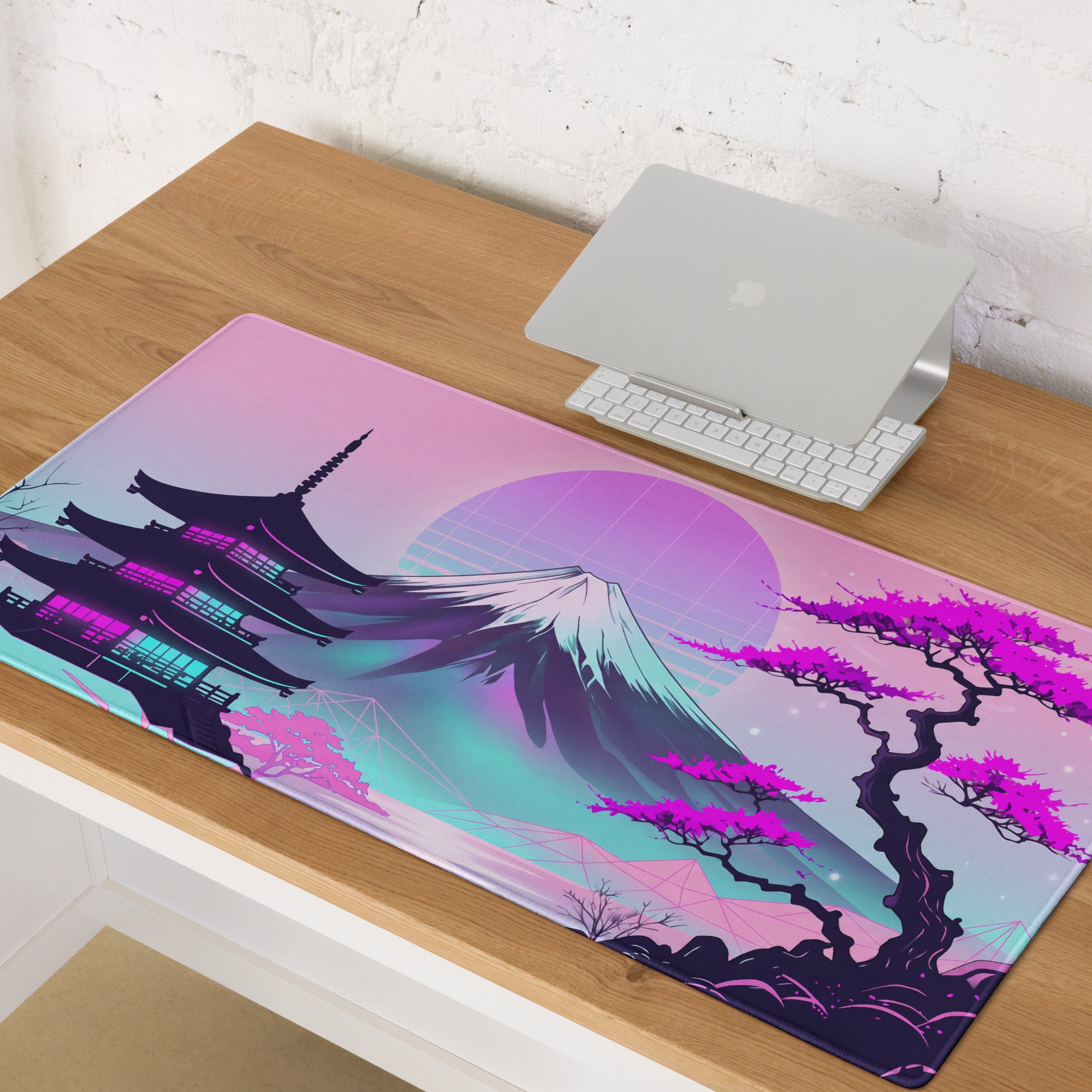 Vaporwave Neon Fuji Pad - Vaporwave Gaming Mouse Pad Pink Purple Gradient Dreamy Mood Neon Decor Digital Art