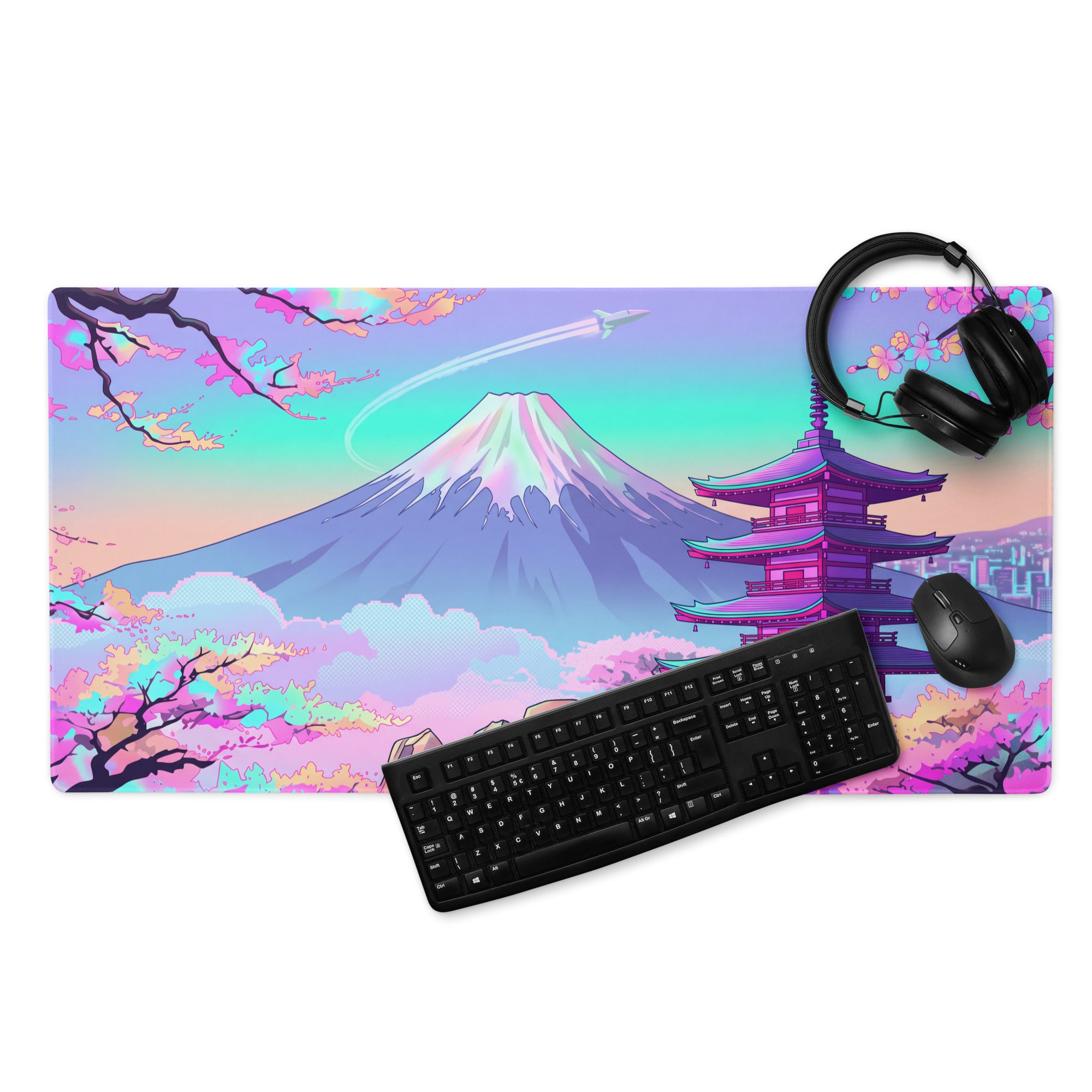 Vaporwave Neon Sakura Mouse Pad - Vaporwave Mouse Pad Pastel Purple Turquoise Desk Setup Dreamy Mood Retro Futurism