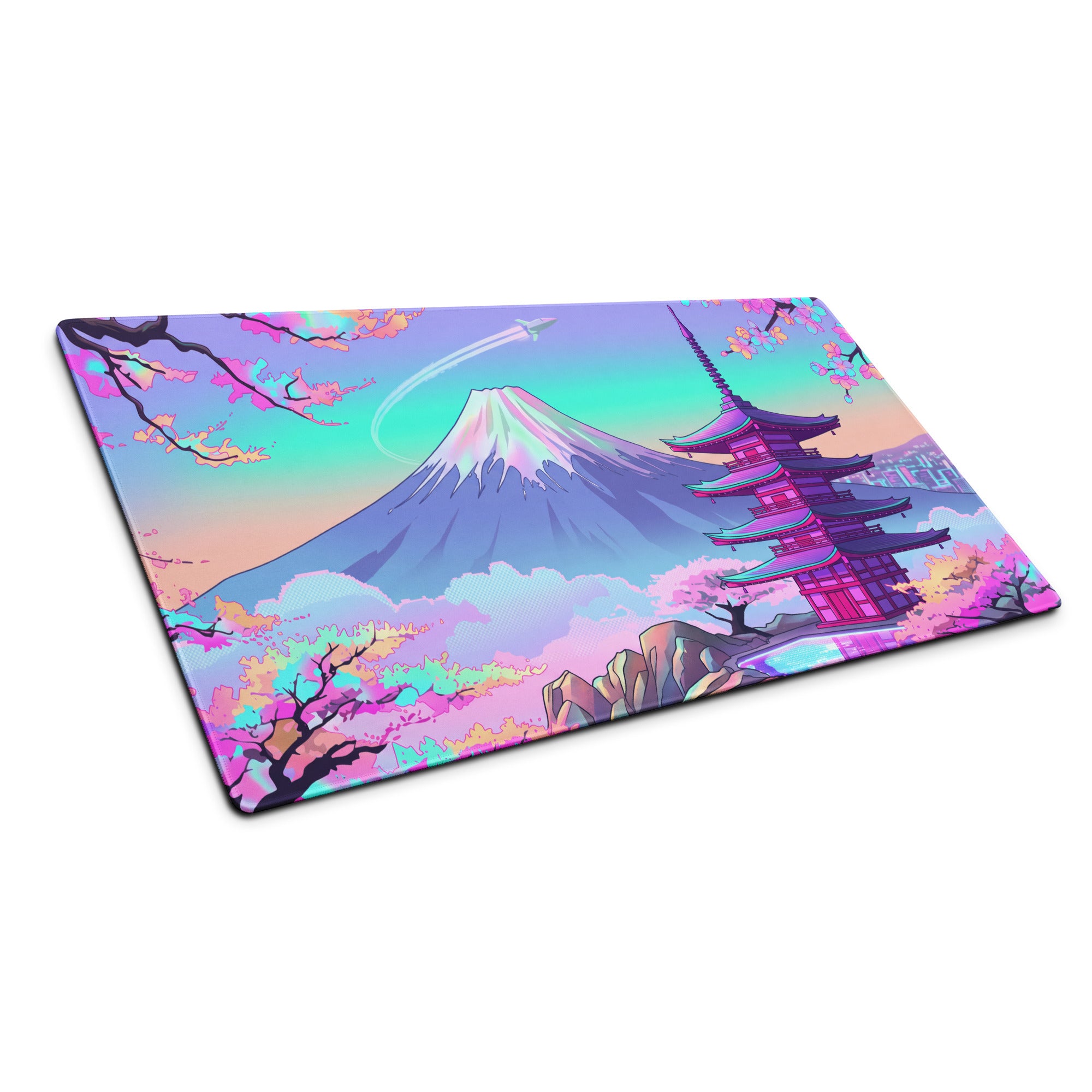 Vaporwave Neon Sakura Mouse Pad - Vaporwave Mouse Pad Pastel Purple Turquoise Desk Setup Dreamy Mood Retro Futurism