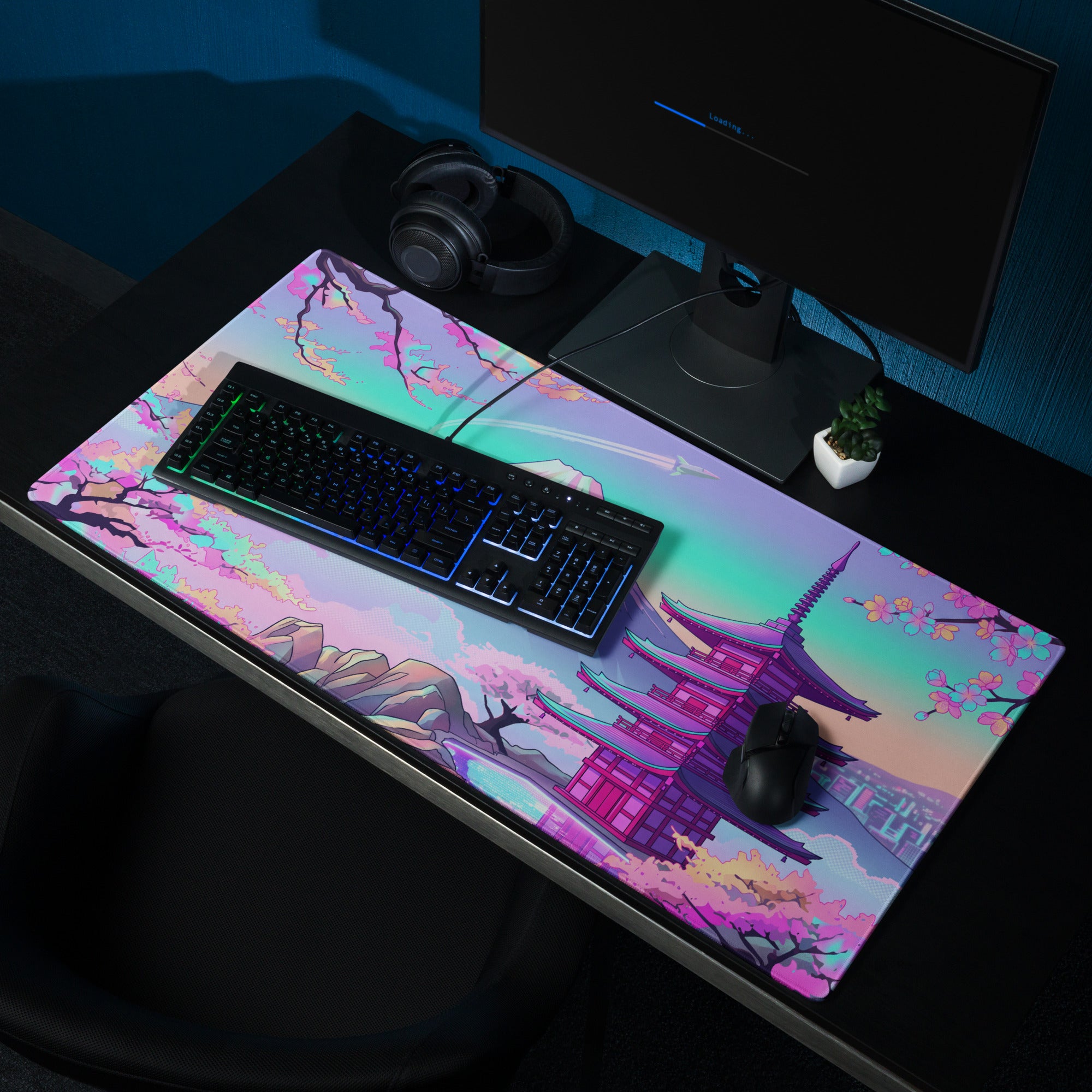 Vaporwave Neon Sakura Mouse Pad - Vaporwave Mouse Pad Pastel Purple Turquoise Desk Setup Dreamy Mood Retro Futurism