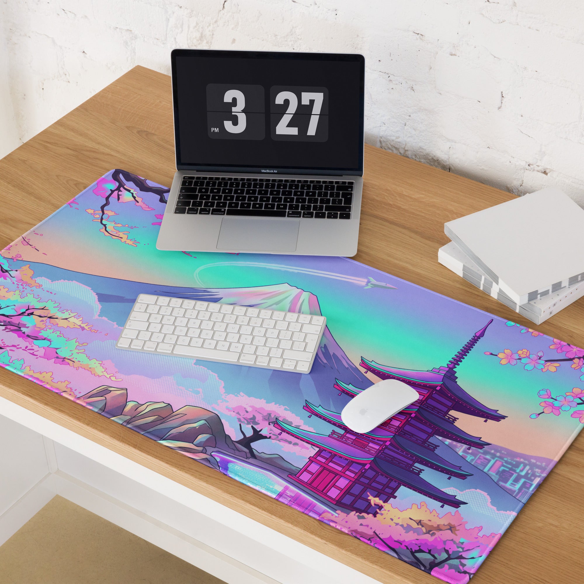 Vaporwave Neon Sakura Mouse Pad - Vaporwave Mouse Pad Pastel Purple Turquoise Desk Setup Dreamy Mood Retro Futurism