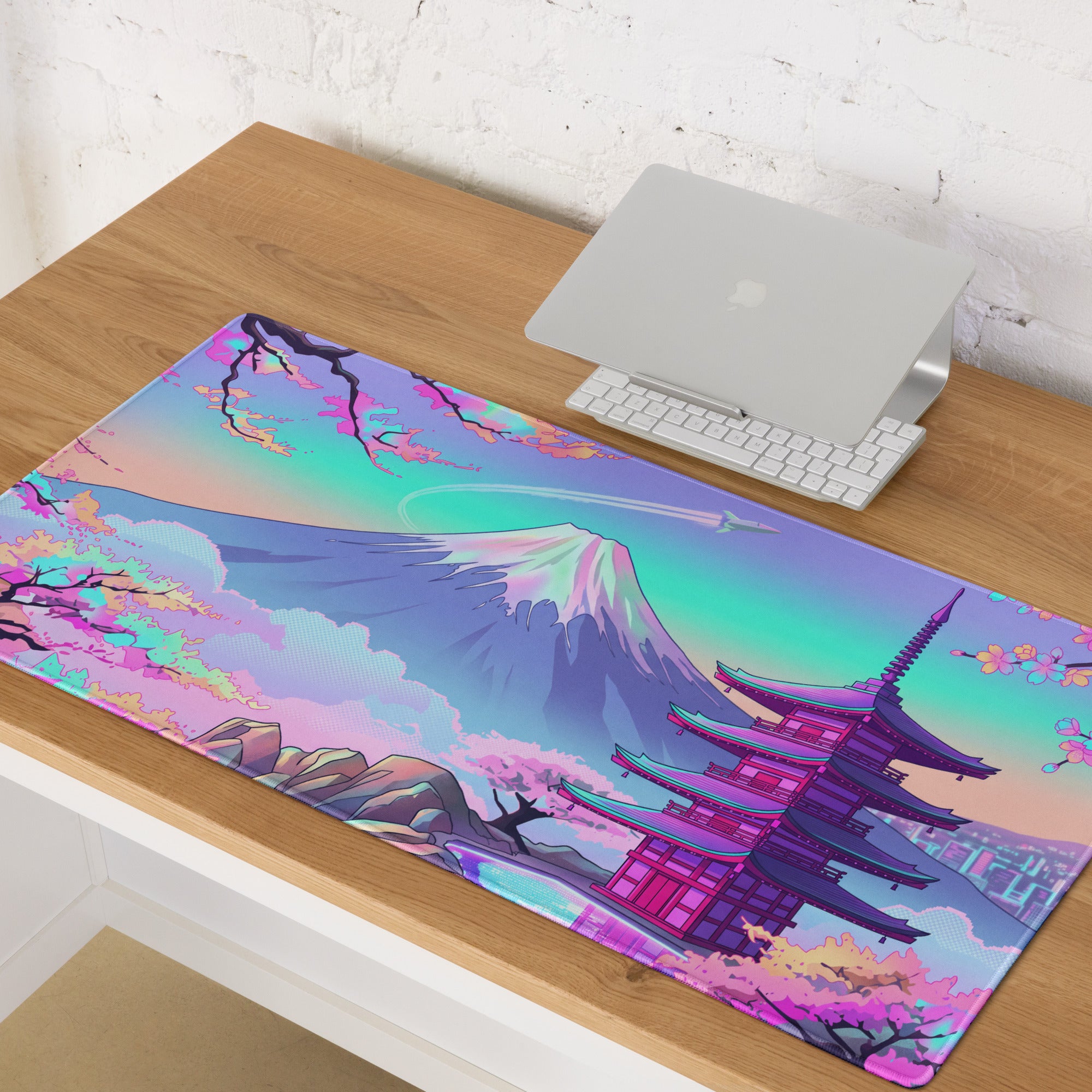 Vaporwave Neon Sakura Mouse Pad - Vaporwave Mouse Pad Pastel Purple Turquoise Desk Setup Dreamy Mood Retro Futurism