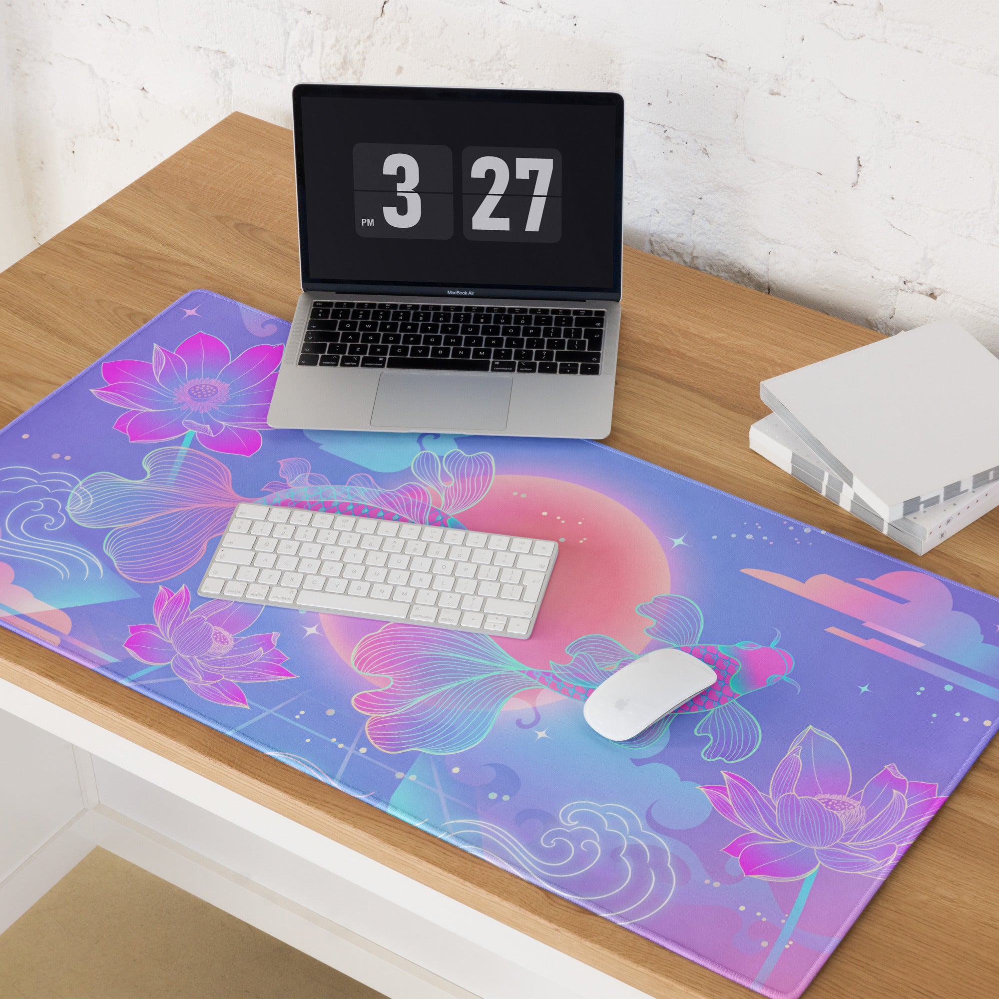 Vaporwave Sunset Koi Gaming Mouse Pad - Gaming Mouse Pad Purple Pink Gradient Desk Setup Vaporwave Dreamy Neon Retro Futurism Koi Digital Art