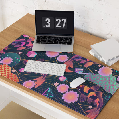 Neon Vaporwave Koi Desk Pad - Koi Fish Neon Pink Purple Gaming Desk Vaporwave Dreamy Neon Mood Retro Decor Digital Print