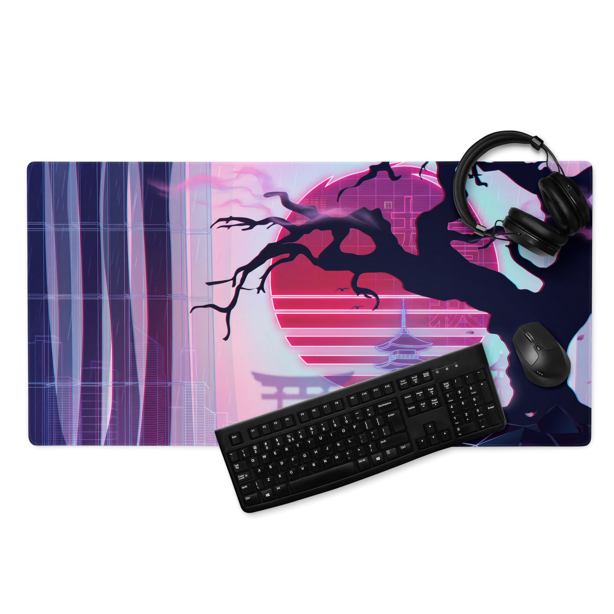 Vaporwave Neon Mouse Pad - Mouse Pad Pink Purple Neon Gaming Desk Vaporwave Neon Retro Mood Non Slip Large Digital Print