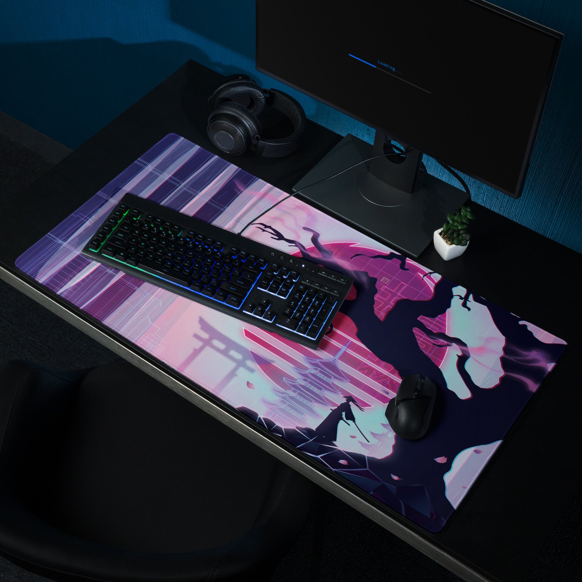 Vaporwave Neon Mouse Pad - Mouse Pad Pink Purple Neon Gaming Desk Vaporwave Neon Retro Mood Non Slip Large Digital Print