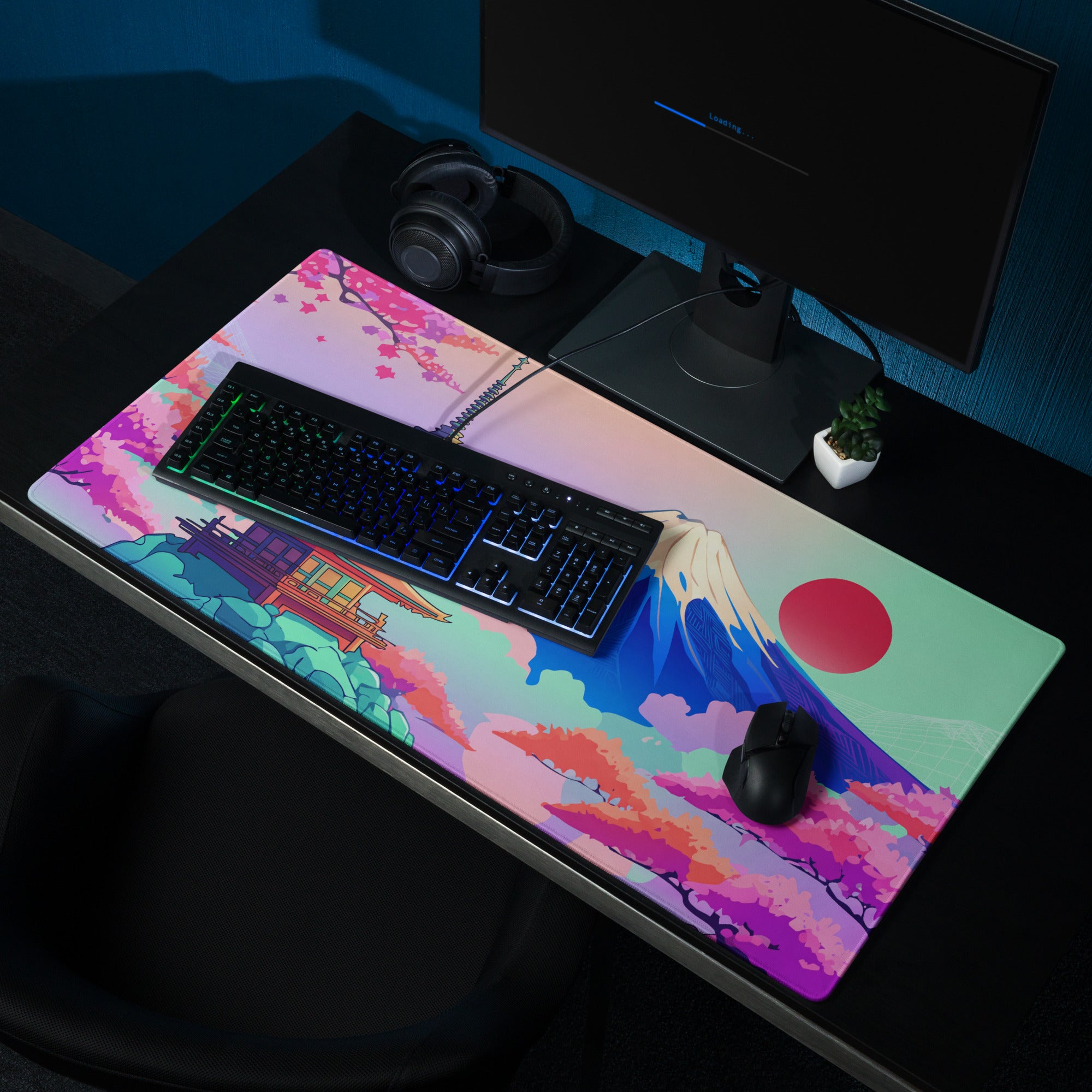 Vaporwave Neon Cityscape Mouse Pad - Gaming Mouse Pad Pastel Pink Purple Teal Sunset Desk Dreamy Retro Futurism Desk Mat