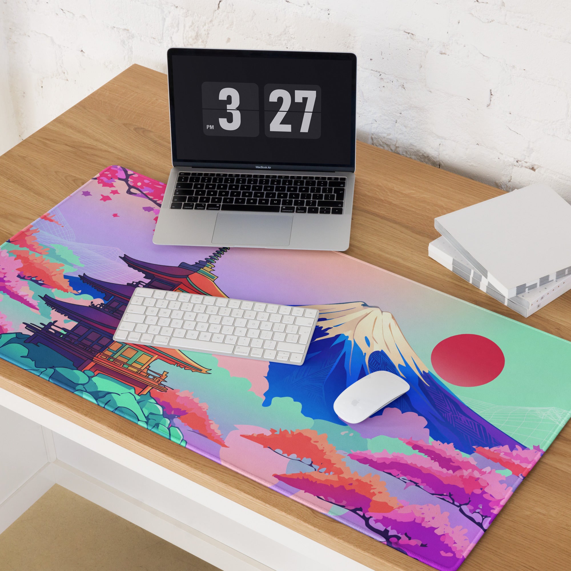 Vaporwave Neon Cityscape Mouse Pad - Gaming Mouse Pad Pastel Pink Purple Teal Sunset Desk Dreamy Retro Futurism Desk Mat