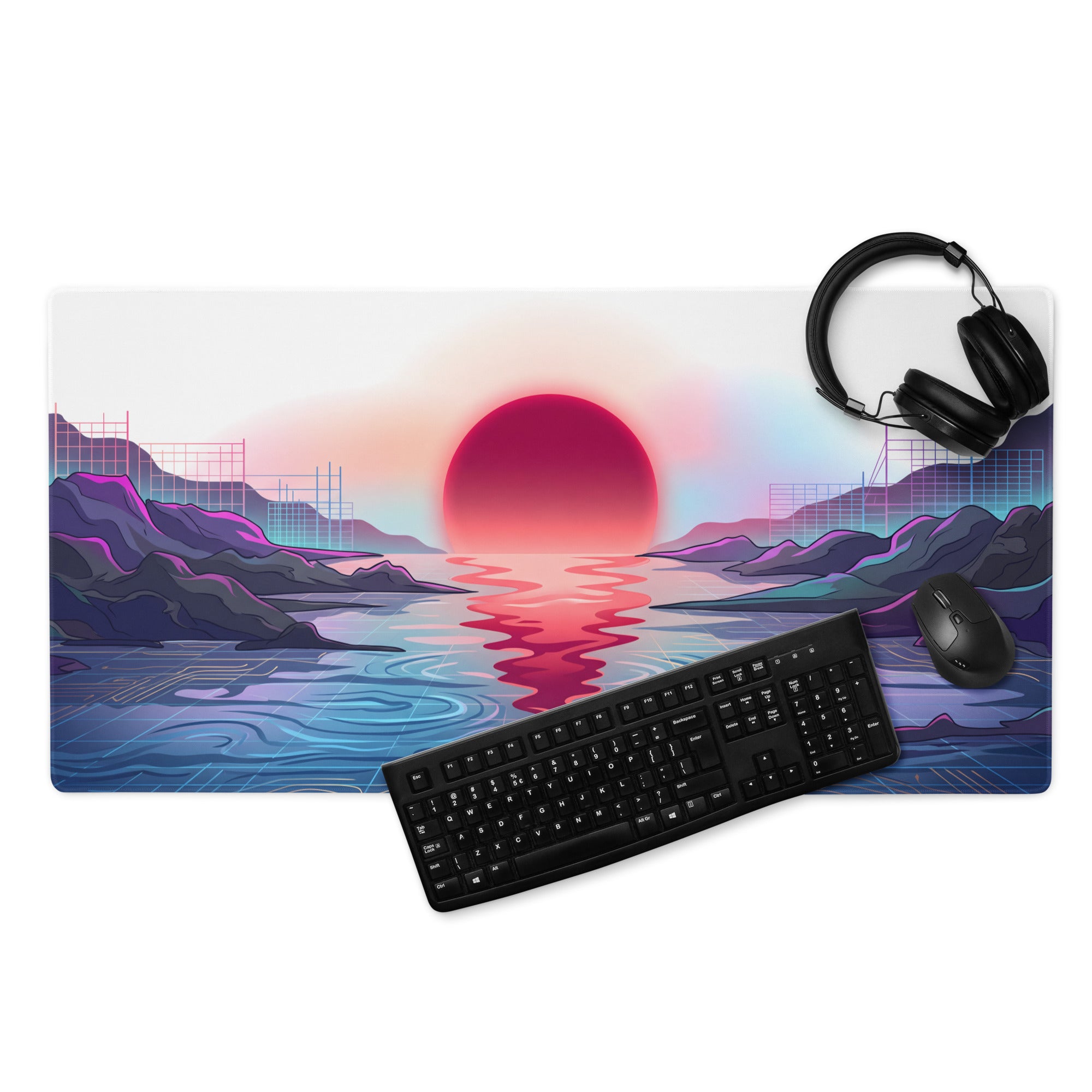 Vaporwave Neon Gaming Mouse Pad - Gaming Mouse Pad Neon Pink Purple Blue Desk Vaporwave Dreamy Nostalgia Aesthetic