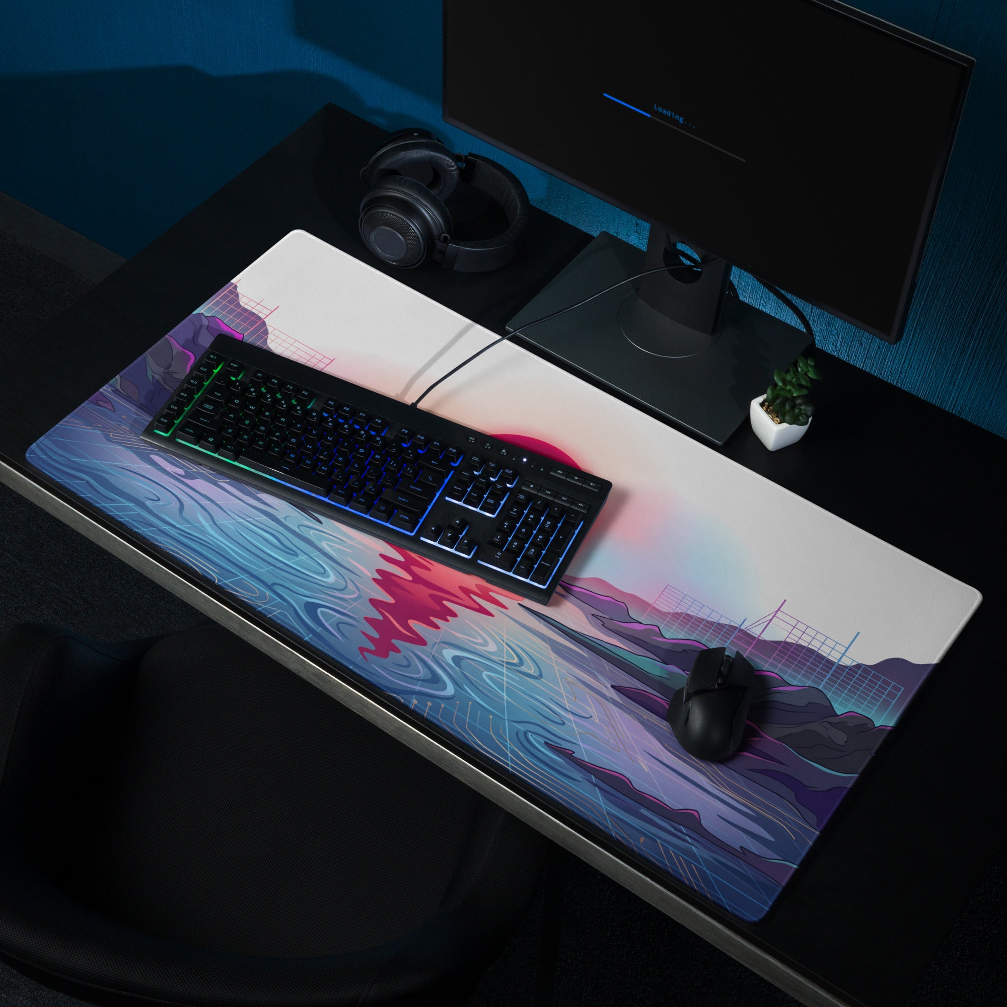 Vaporwave Neon Gaming Mouse Pad - Gaming Mouse Pad Neon Pink Purple Blue Desk Vaporwave Dreamy Nostalgia Aesthetic