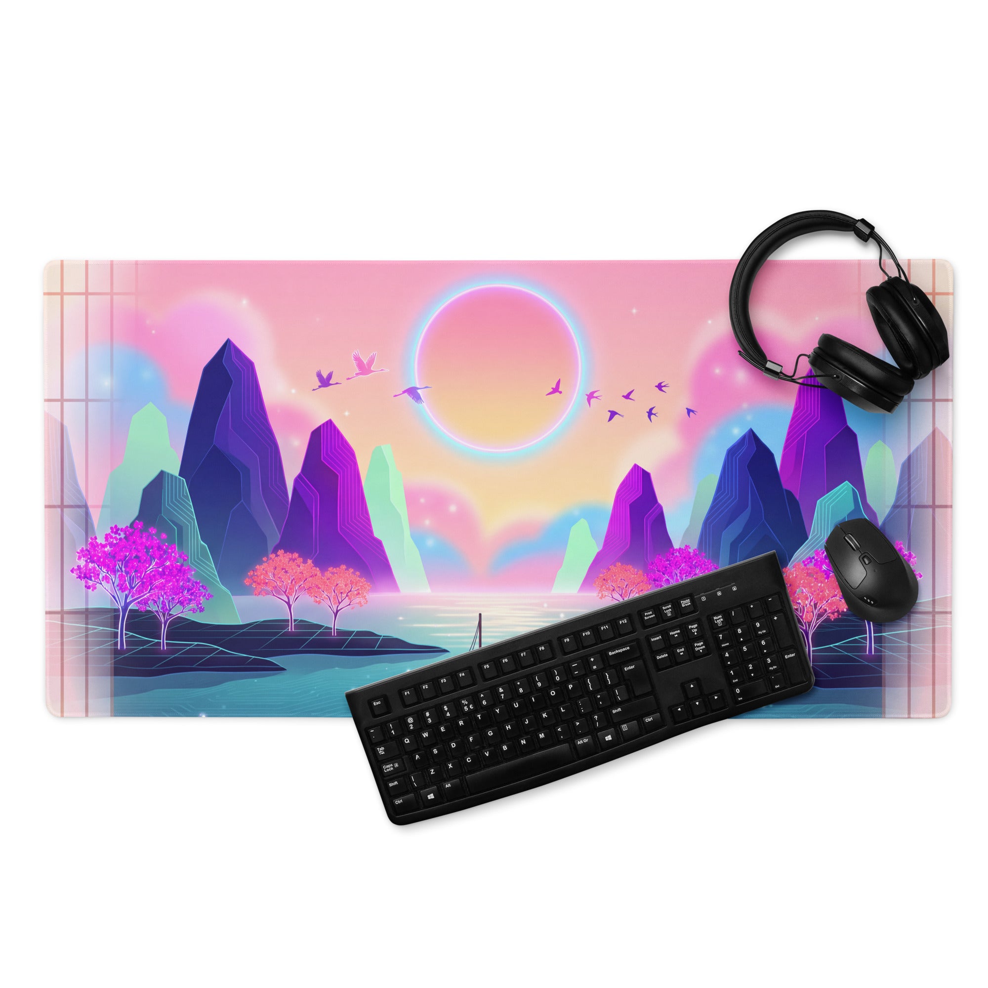 Neon Vaporwave Mouse Pad - Gaming Mouse Pad Pink Purple Blue Neon Vaporwave Desk Dreamy Neon Mood Vaporwave Desk Mat