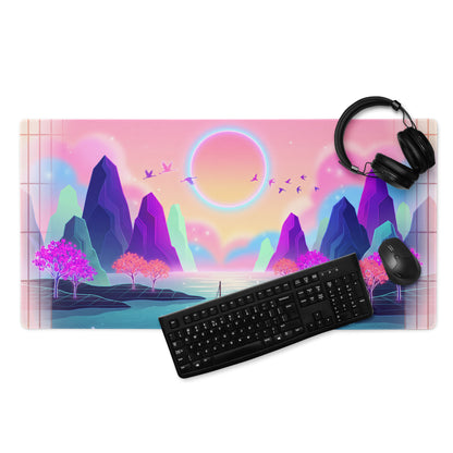 Neon Vaporwave Mouse Pad - Gaming Mouse Pad Pink Purple Blue Neon Vaporwave Desk Dreamy Neon Mood Vaporwave Desk Mat