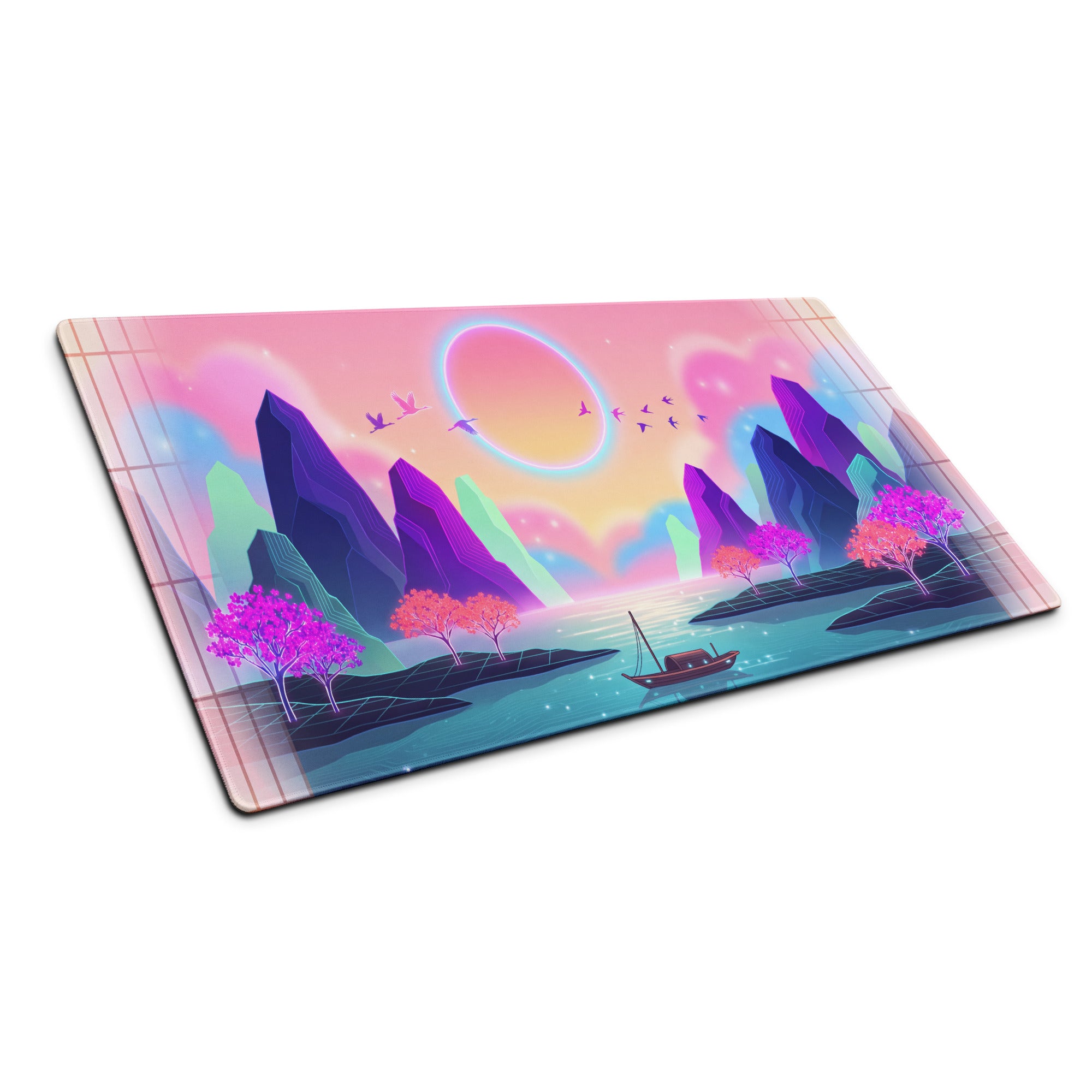 Neon Vaporwave Mouse Pad - Gaming Mouse Pad Pink Purple Blue Neon Vaporwave Desk Dreamy Neon Mood Vaporwave Desk Mat