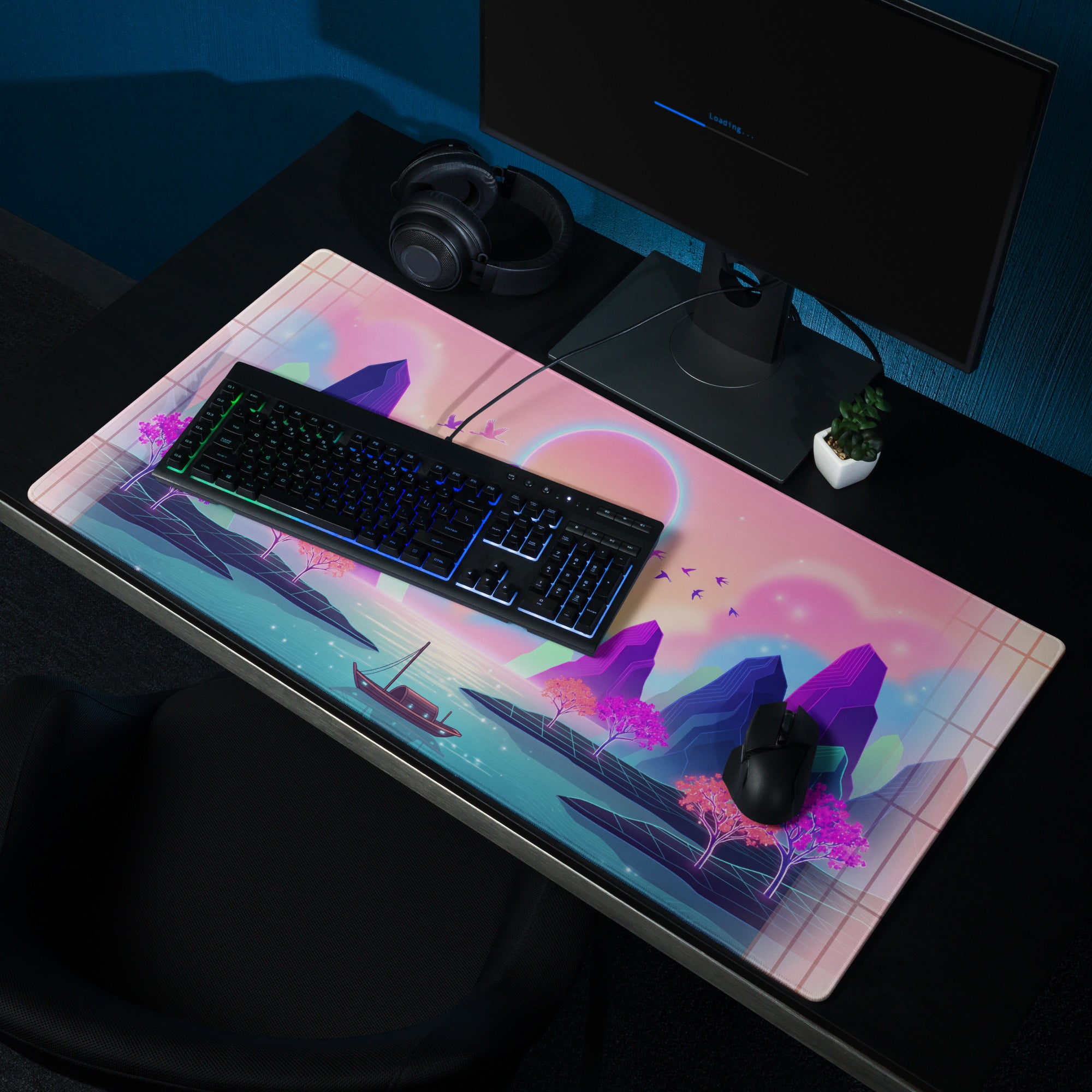 Neon Vaporwave Mouse Pad - Gaming Mouse Pad Pink Purple Blue Neon Vaporwave Desk Dreamy Neon Mood Vaporwave Desk Mat