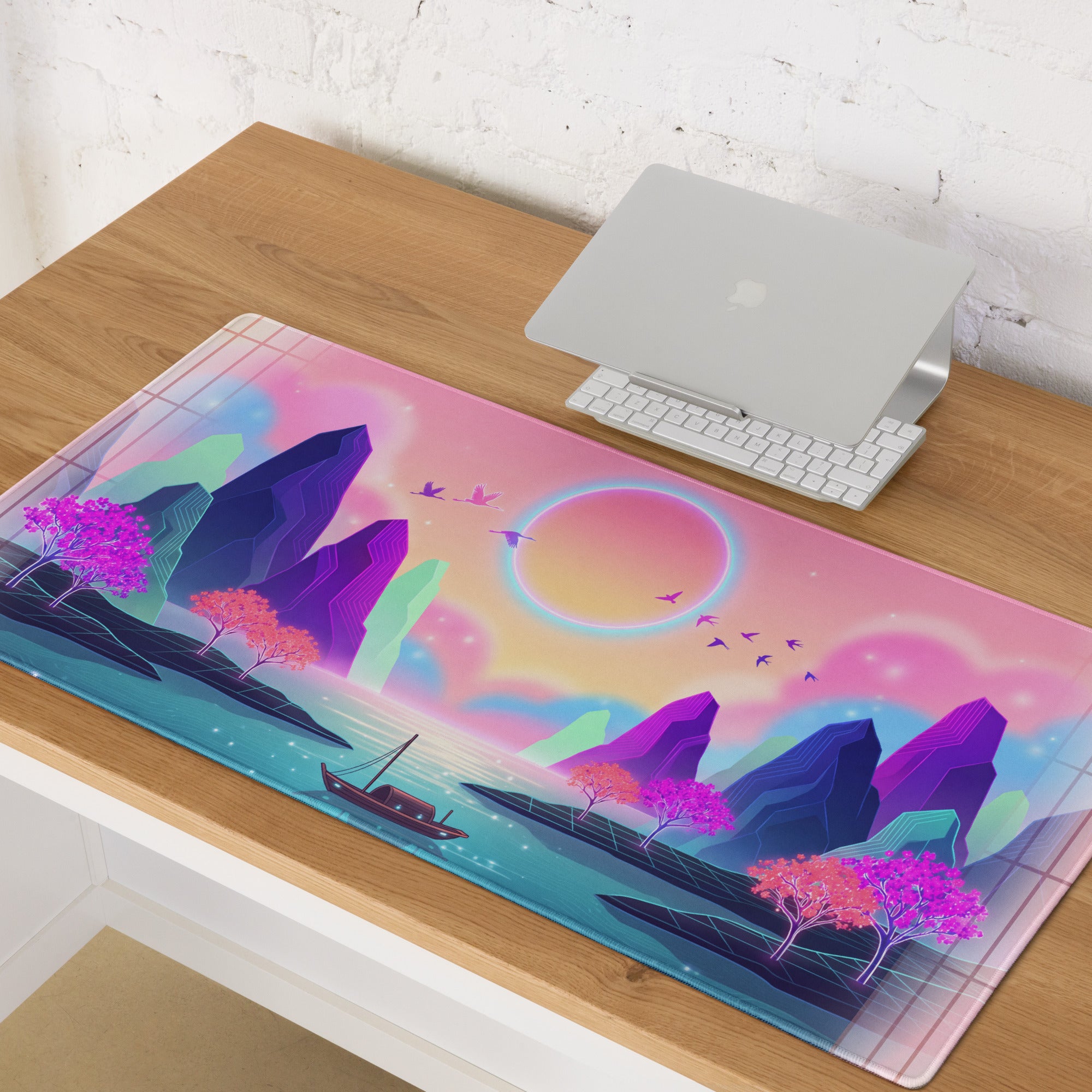 Neon Vaporwave Mouse Pad - Gaming Mouse Pad Pink Purple Blue Neon Vaporwave Desk Dreamy Neon Mood Vaporwave Desk Mat