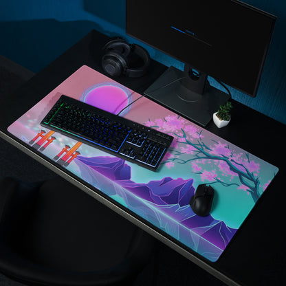 Vaporwave Neon Blossom Pad - Mouse Pad Pink Cyan Desk Setup Vaporwave Dreamy Retro Futuristic Aesthetic Digital Art