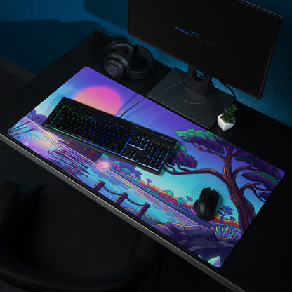 Vaporwave Sunset Gaming Pad - Gaming Mouse Pad Pink Purple Vaporwave Dreamy Neon Mood Retro Futurism Digital Art