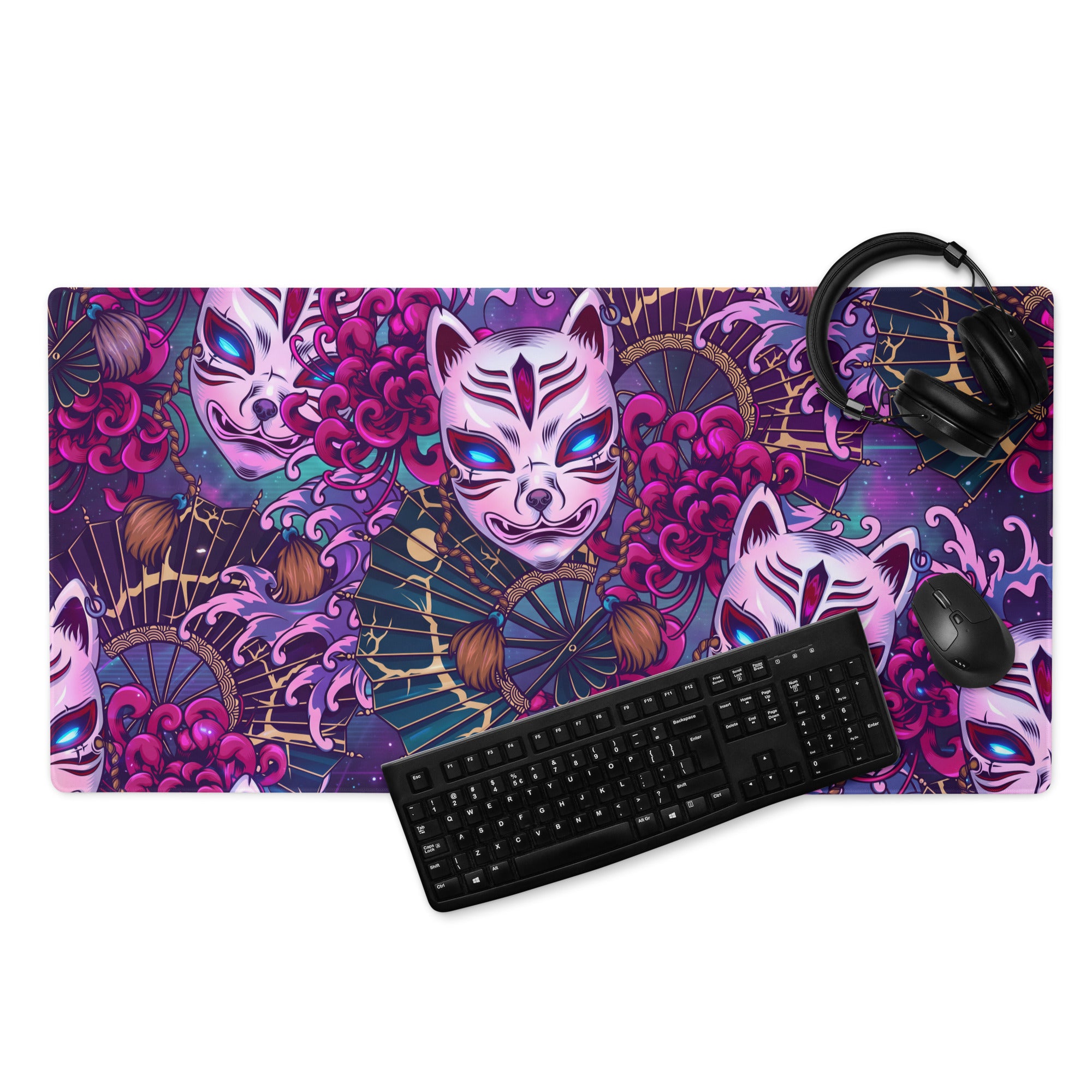 Neon Vaporwave Masks Mouse Pad - Mouse Pad Neon Pink Purple Desktop Gaming Vaporwave Dreamy Mood Retro Digital Art