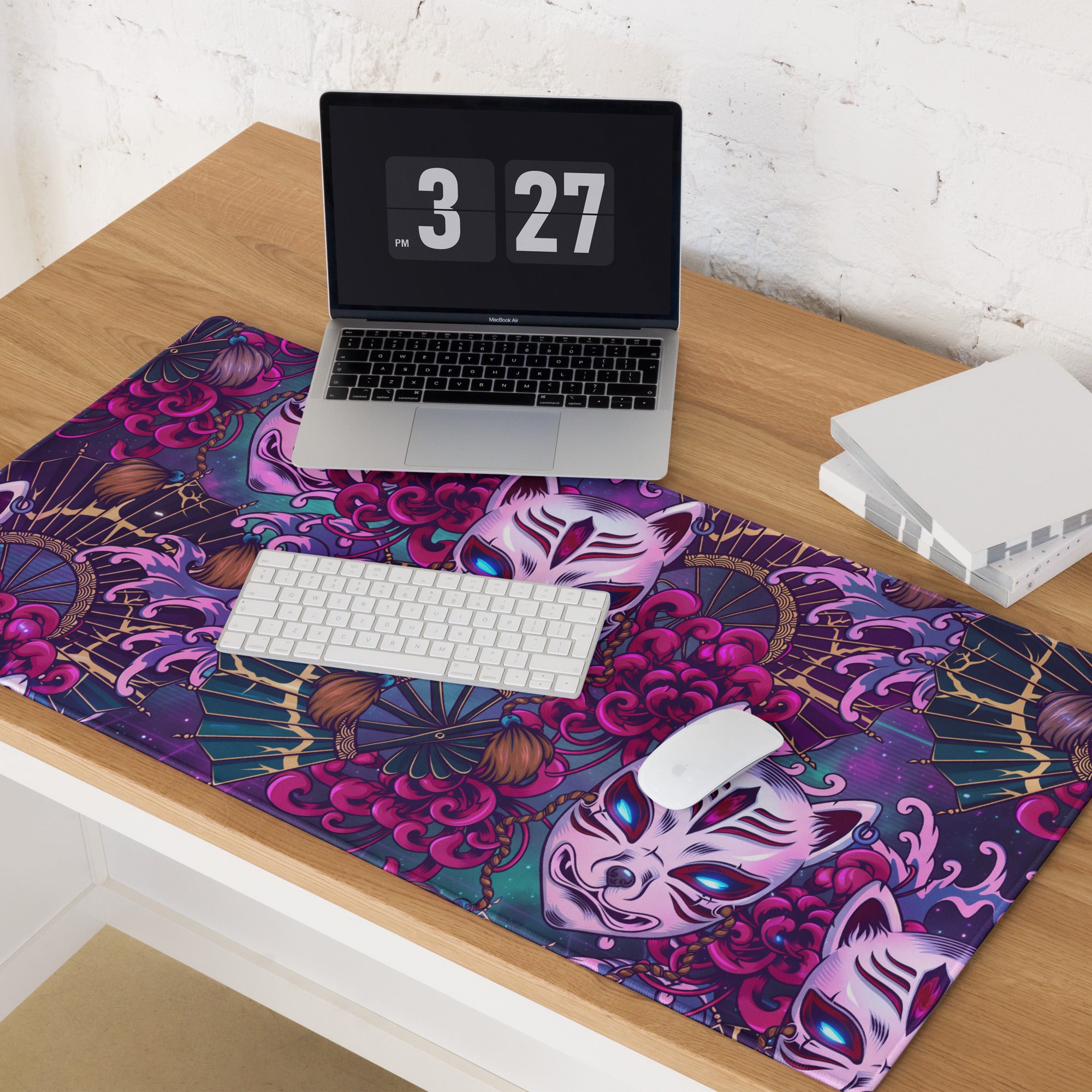 Neon Vaporwave Masks Mouse Pad - Mouse Pad Neon Pink Purple Desktop Gaming Vaporwave Dreamy Mood Retro Digital Art