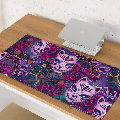 Neon Vaporwave Masks Mouse Pad - Mouse Pad Neon Pink Purple Desktop Gaming Vaporwave Dreamy Mood Retro Digital Art
