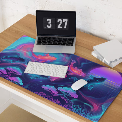 Neon Koi Vaporwave Mouse Pad - Koi Fish Neon Pink Cyan Vaporwave Vibrant Mood Neon Synthwave Decor Large Pad Digital Art